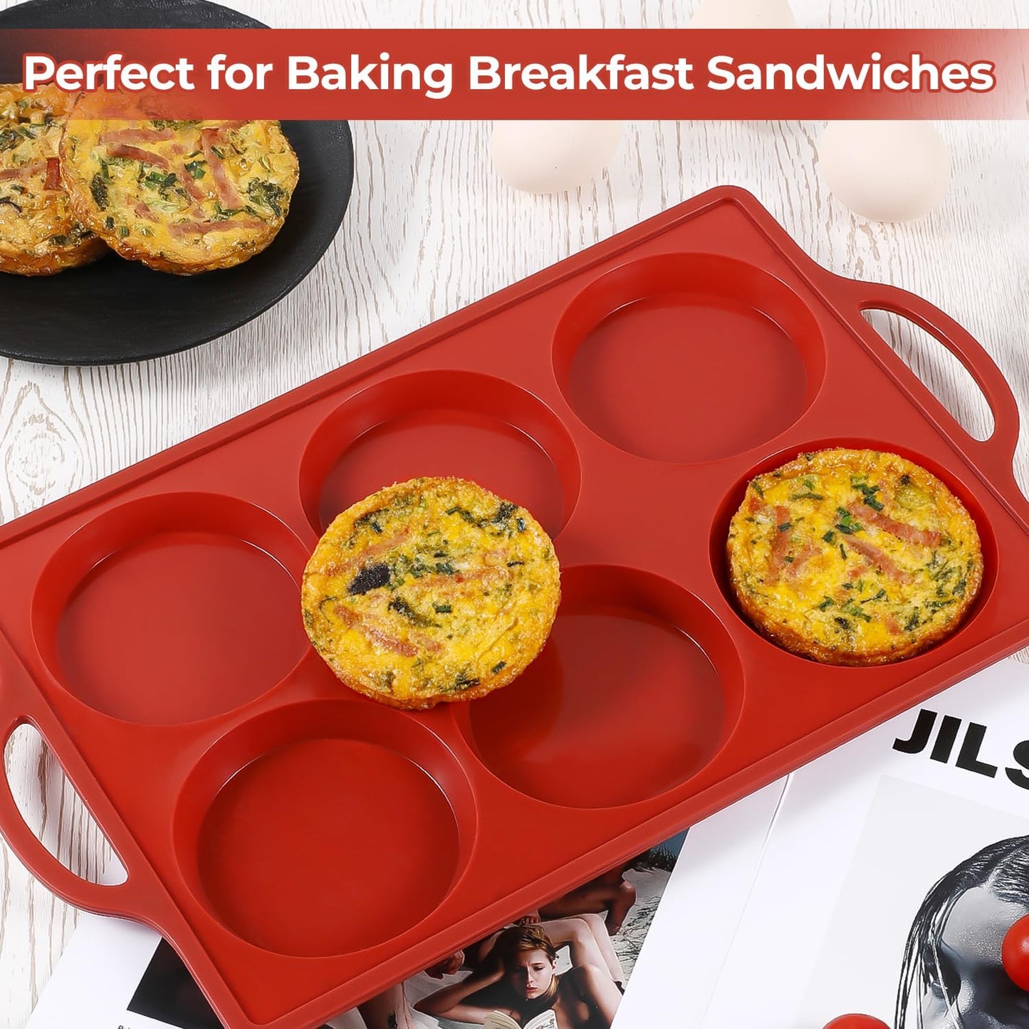 CAKETIME Muffin Top Pan Non Stick, 4 Inch Metal Frame Round Egg Baking Pan for Oven English Muffins, Whoopie Pies, Corn Bread, Egg Bites, Breakfast Sandwiches Tarts 3 Pack Brown