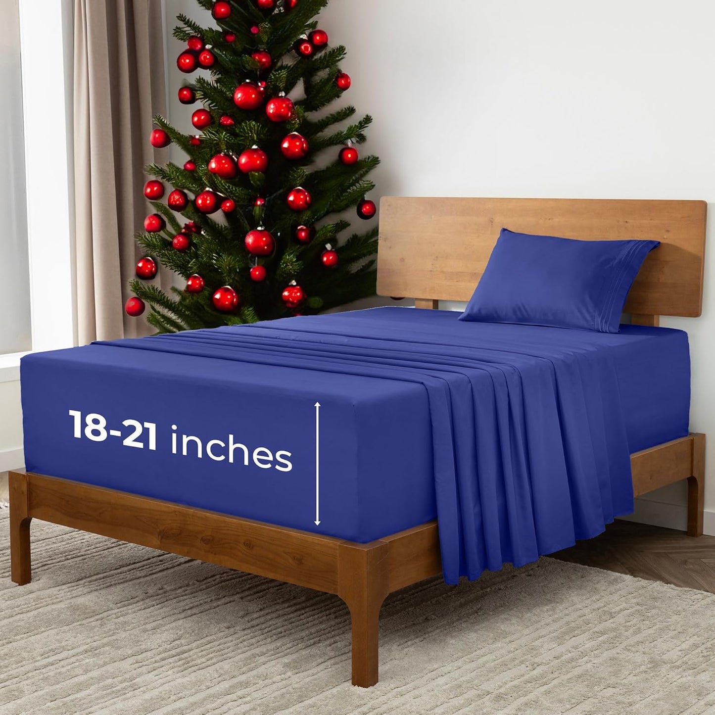 Mellanni Extra Deep Twin Sheets - 3 PC Iconic Collection Bedding - Hotel Luxury, Ultra Soft, Cooling Bed Sheets - Wrinkle, Fade, Stain Resistant (Twin, Royal Blue)