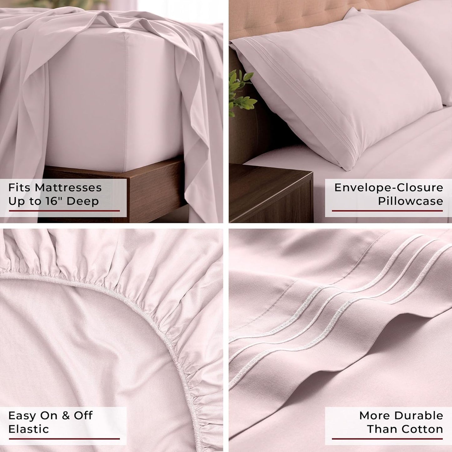 Mellanni California King Sheets Set - 4 PC Iconic Collection Bedding - Hotel Luxury, Extra Soft, Cooling Bed Sheets - Wrinkle, Fade, Stain Resistant (Cal King, Blush Pink)