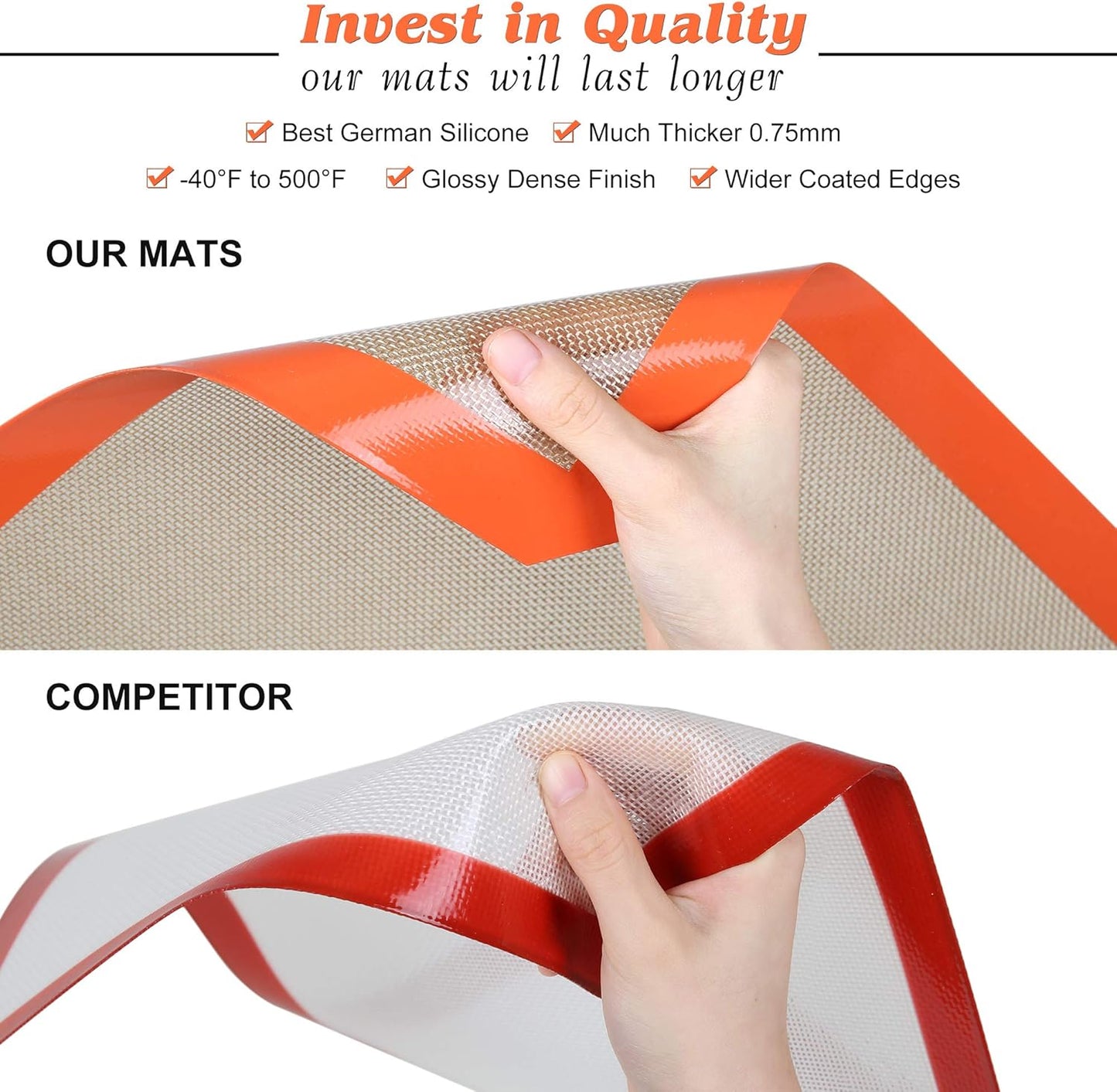 Silicone Baking Mats - Best German Silicone - Non Slip Silicone Baking Sheet, Non Stick Reusable Silicone Mats for Baking, Oven Liner, Counter Mat - 2 Toaster Oven Size Baking Mats