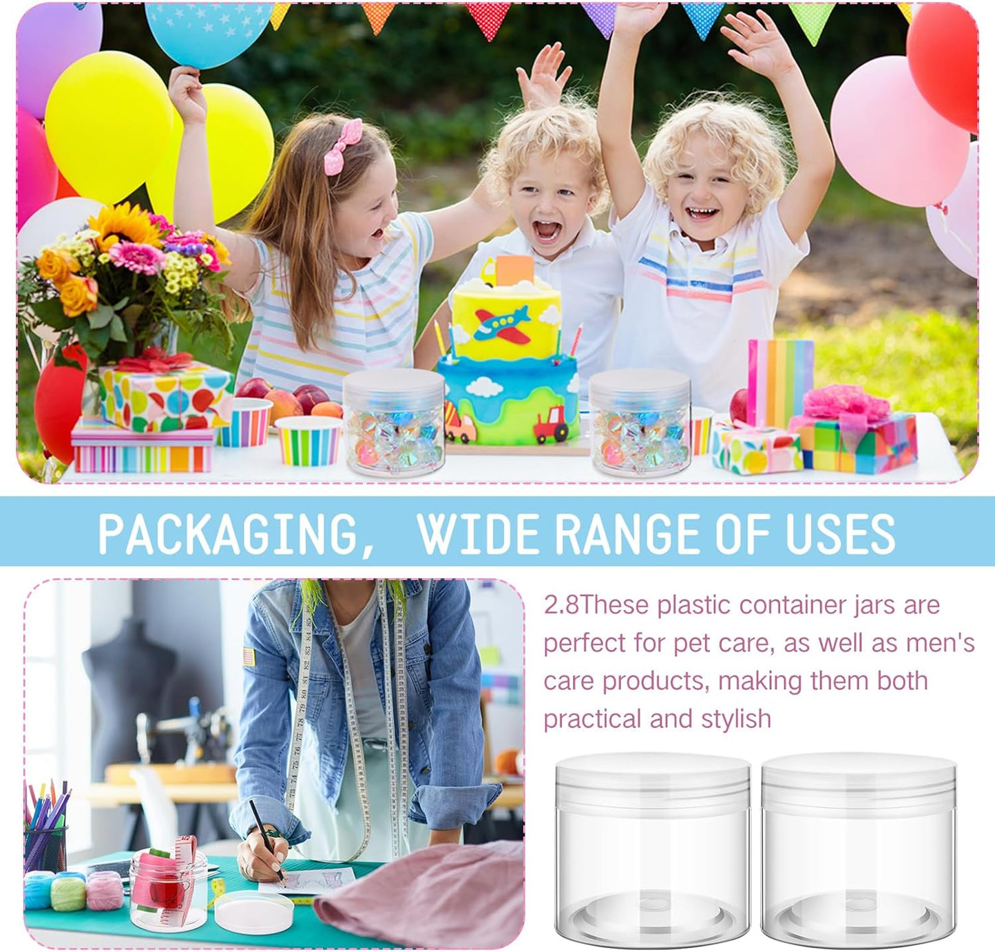 SATINIOR 6 Pack Plastic Container with Lids Small Jars Wide Mouth Round Airtight Leak Proof Container for Travel Storage, Cosmetic,eye Shadow, Nails, Paint, Jewelry(Clear,6 oz)