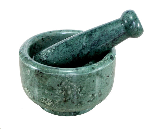 5" Diameter Natural Stone Mortar and Pestle Set as Spice Grinder, Medicine Masher - Okhli & Musal (Green)