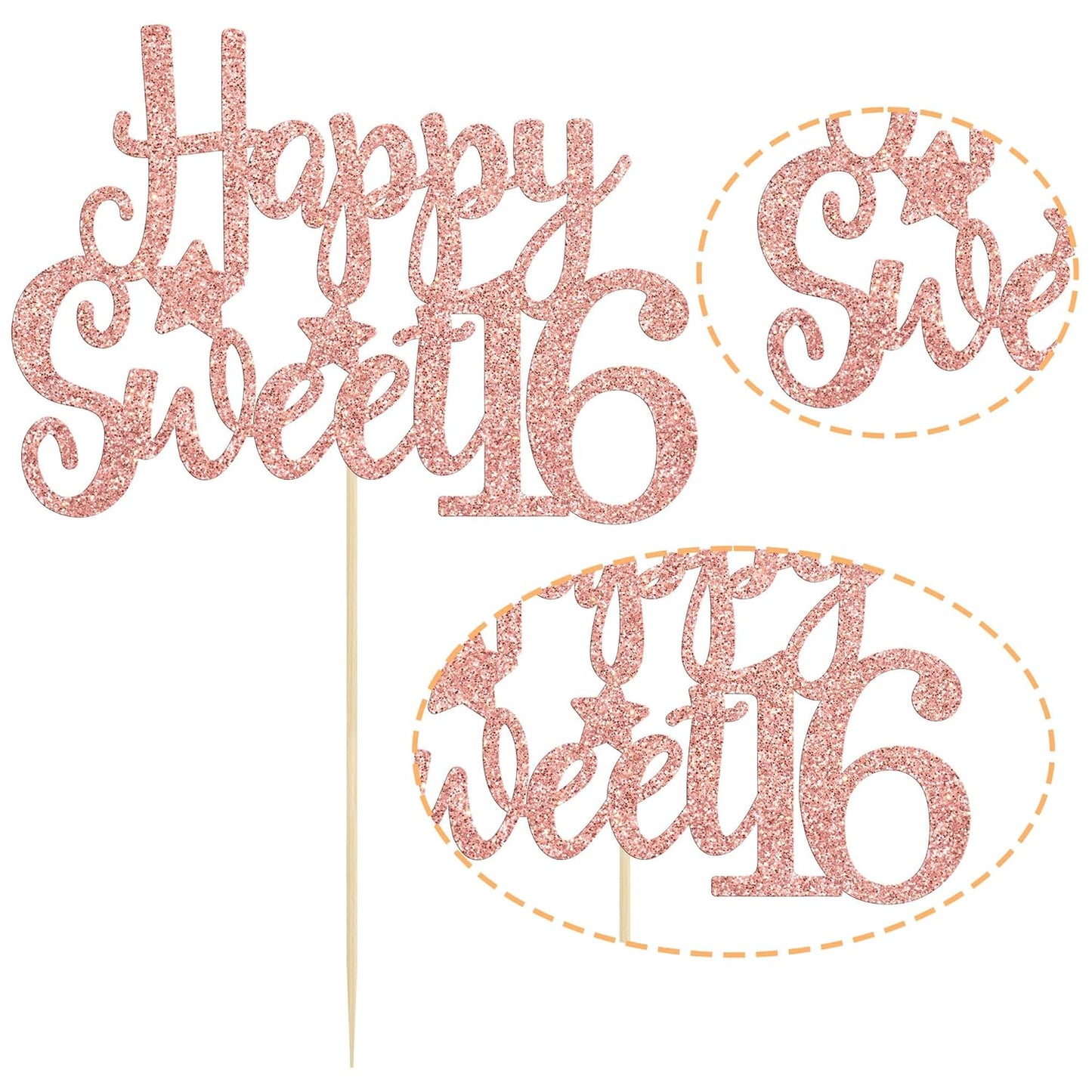 Gyufise 1Pc Happy Sweet 16 Cake Topper Rose Gold Glitter Sweet 16 Birthday Decorations Happy 16th Birthday Decorations for Girls Boys