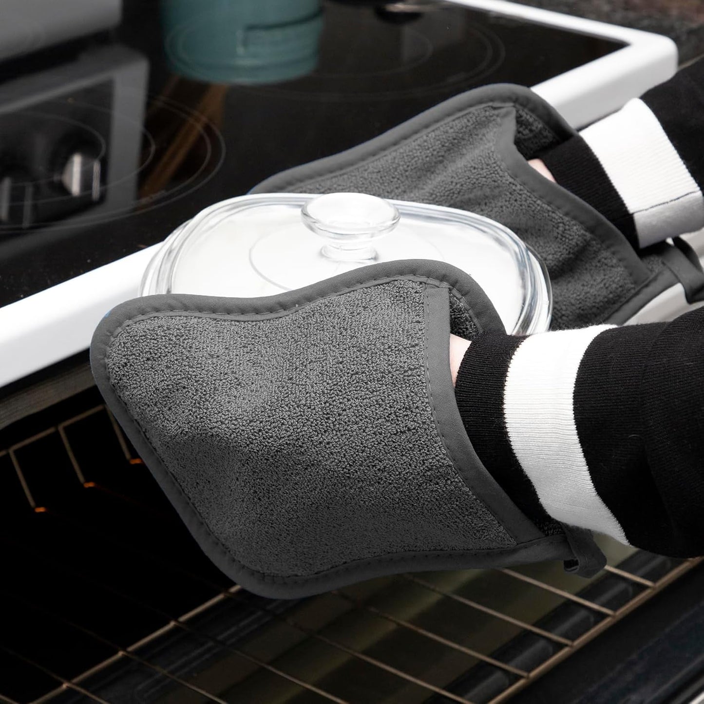 RITZ Terry Pocket Mitt & Hot Pad: Unparalleled Heat Resistant, Durable 100% Cotton,Ergonomically Designed for Optimal Grip, Easy-Care Machine Washable 2-Pack,Graphite