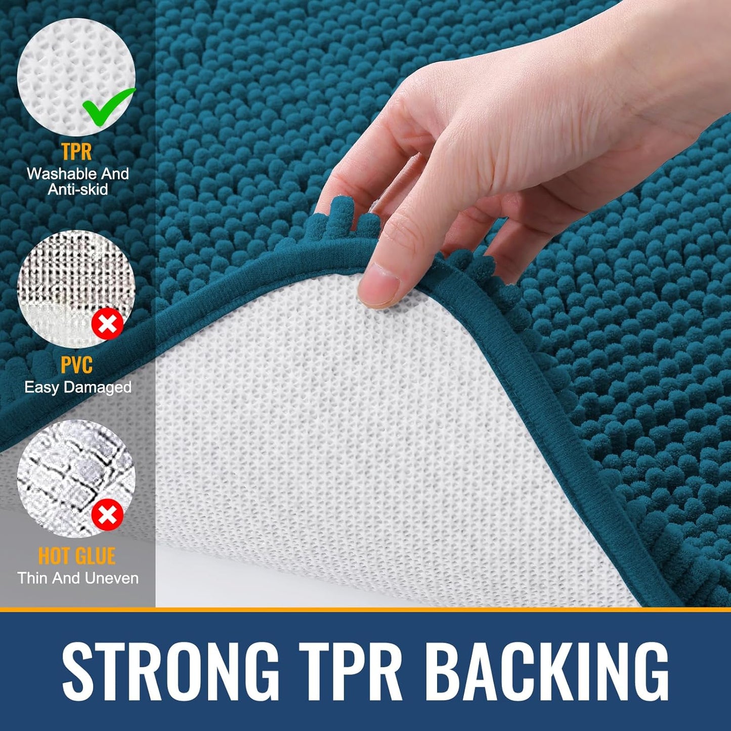 Arotive Bathroom Rugs 24x16, Extra Soft Absorbent Shaggy Chenille Bath Rugs, Machine Washable Rubber Backing Non-Slip Bath Mats for Bathroom Floor Tub and Shower, Home Decor Accessories, Peacock Blue