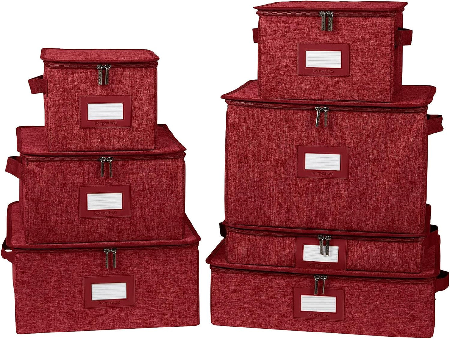 Covermates Keepsakes Dish Storage Box - Stackable, Reinforced Handles, China Storage, Red Heather