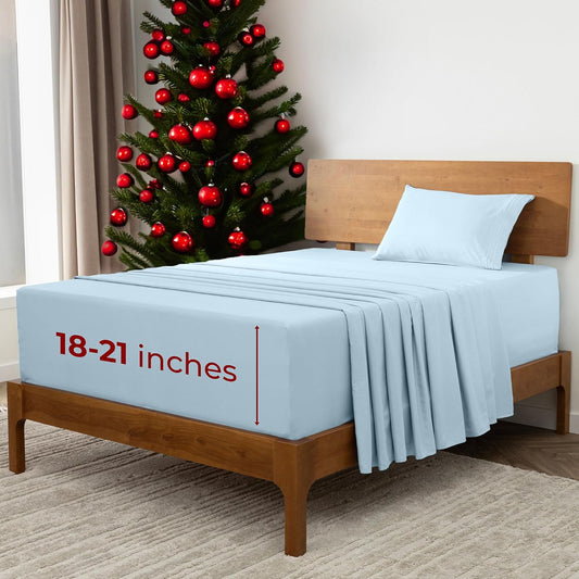 Mellanni Extra Deep Twin Sheets - 3 PC Iconic Collection Bedding - Hotel Luxury, Ultra Soft, Cooling Bed Sheets - Wrinkle, Fade, Stain Resistant (Twin, Aqua)