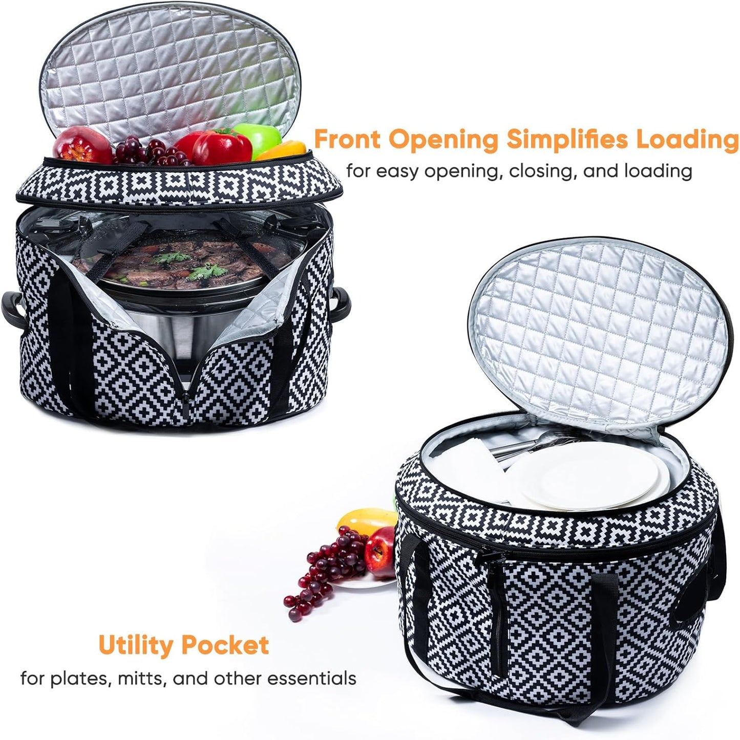BAGSPRITE Double-layer Slow Cooker Carrying Case Compatible with 6-8 Quart Crockpot Carrier for Hot Food and Hamlton Beach Slow Cooker Tote with Lid Fastener for Crock-pot Dust Cover Applicances