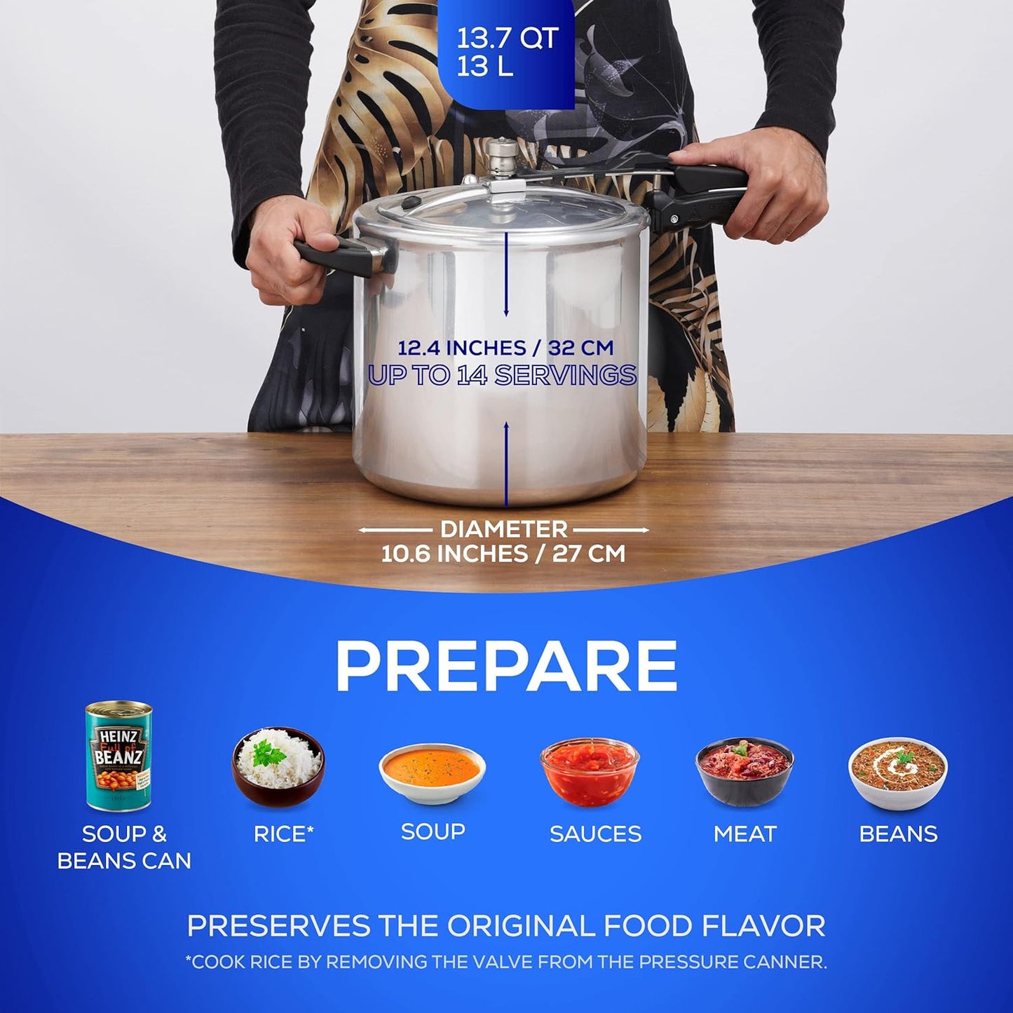 Universal (13.7 Quart / 13 Liter) Pressure Cooker, 14 Servings, Aluminum Pressure Cooker With Multiple Safety Systems and Heat Resistant Handles For Stews, Soup, Meat, and Beans