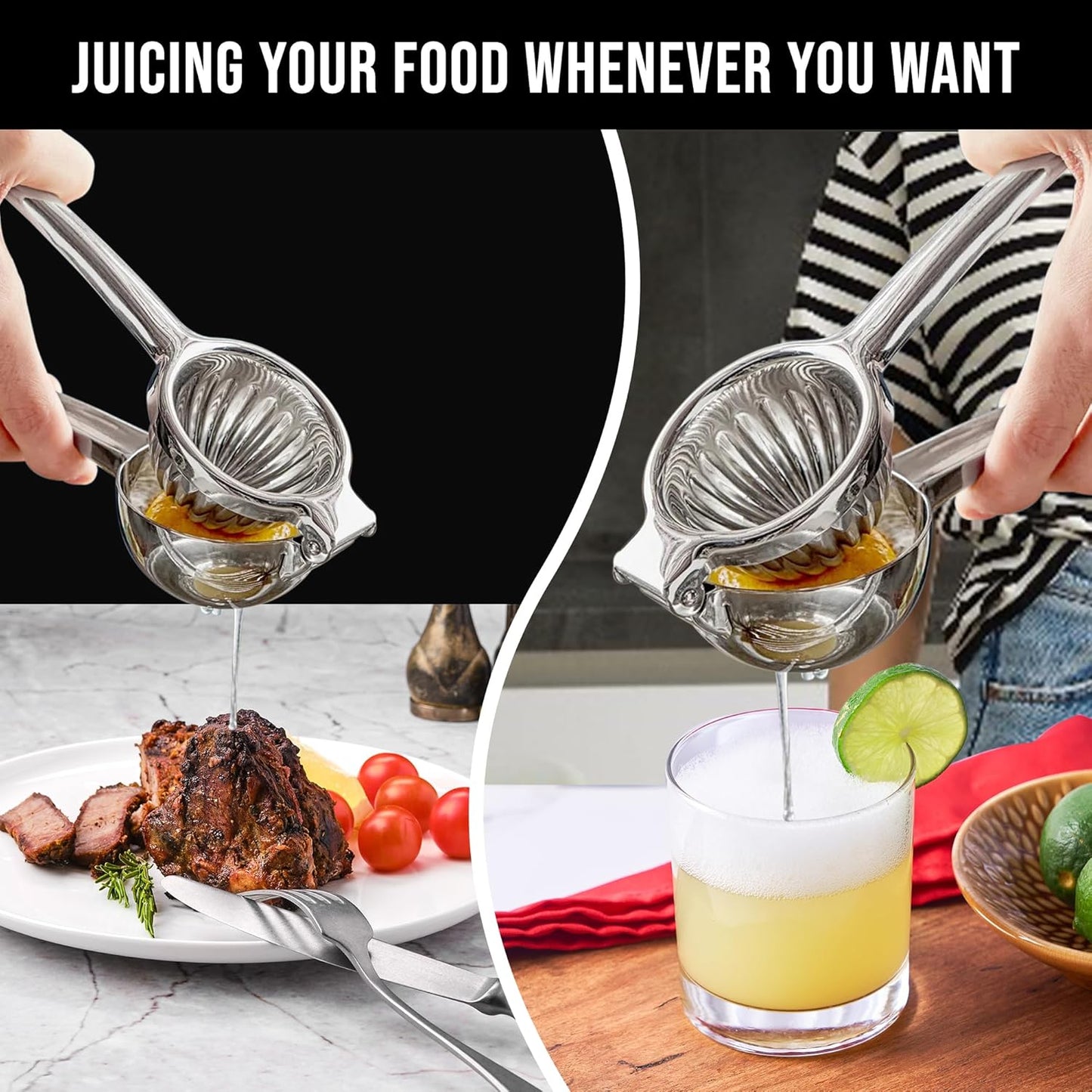 Handheld Lemon Squeezer Stainless Steel – Heavy Duty Manual Citrus Juicer for Lemon, Lime & Small Oranges – Rustproof Lemon Lime Squeezer Stainless Steel with Polished Finish & Ergonomic Grip