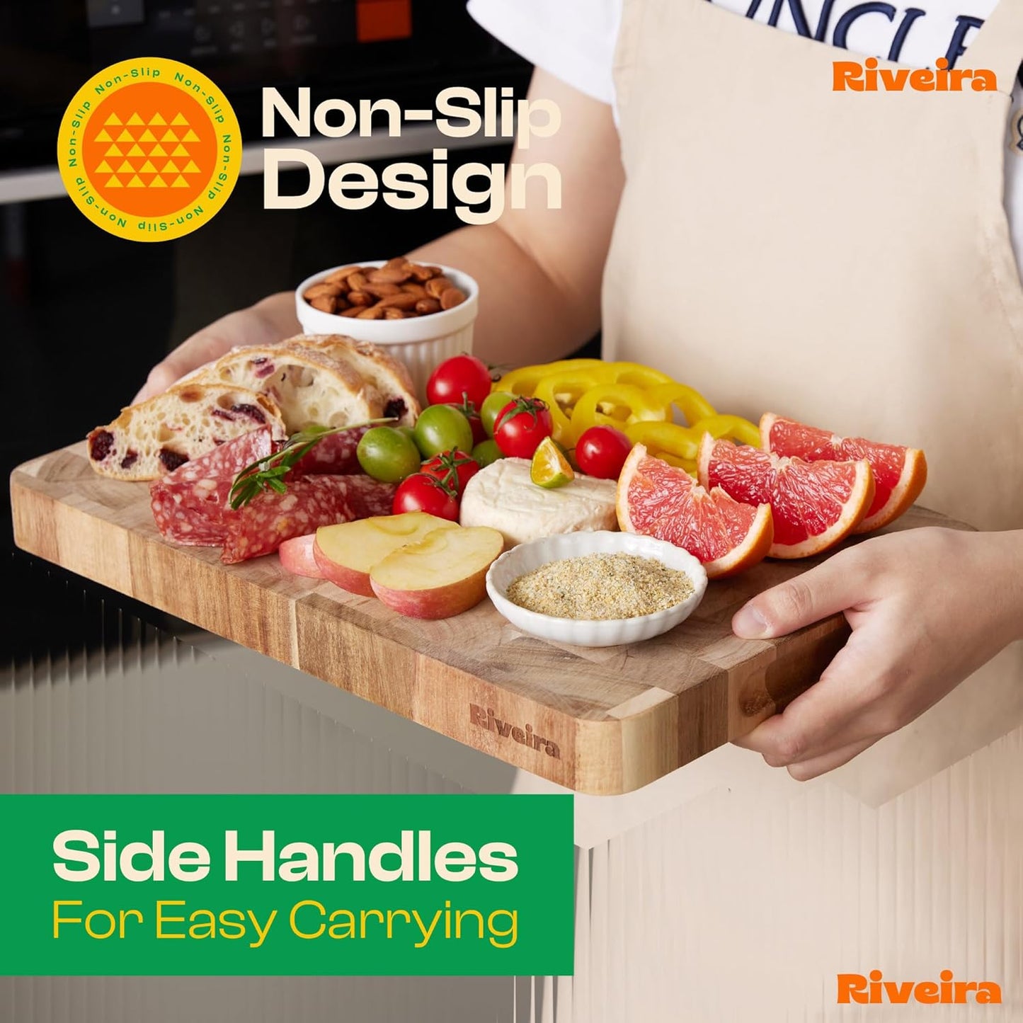 Riveira Acacia Wood Cutting Board – Gourmet Acacia Grandeur: 18 x 12 Wooden Cutting Board – Natural Wooden Cutting Boards For Kitchen Decorative – Innovative Juice Grooves Acacia Wooden Chopping Board