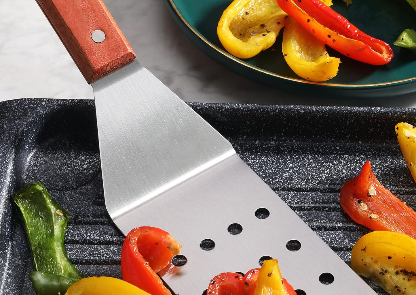 New Star Foodservice 36312 Wood Handle Flexible Grill Turner/Spatula, 14.5-Inch, Perforated