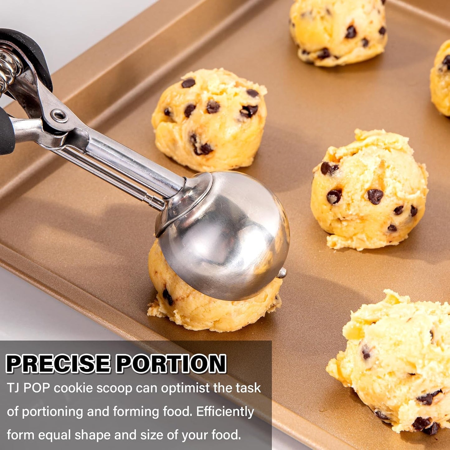 Cookie Scoop 2 Tbsp, TJ POP Professional Stainless Steel Ice Cream Scoop 44 mm, Good Soft Grips, Quick Trigger Release, 30 ml