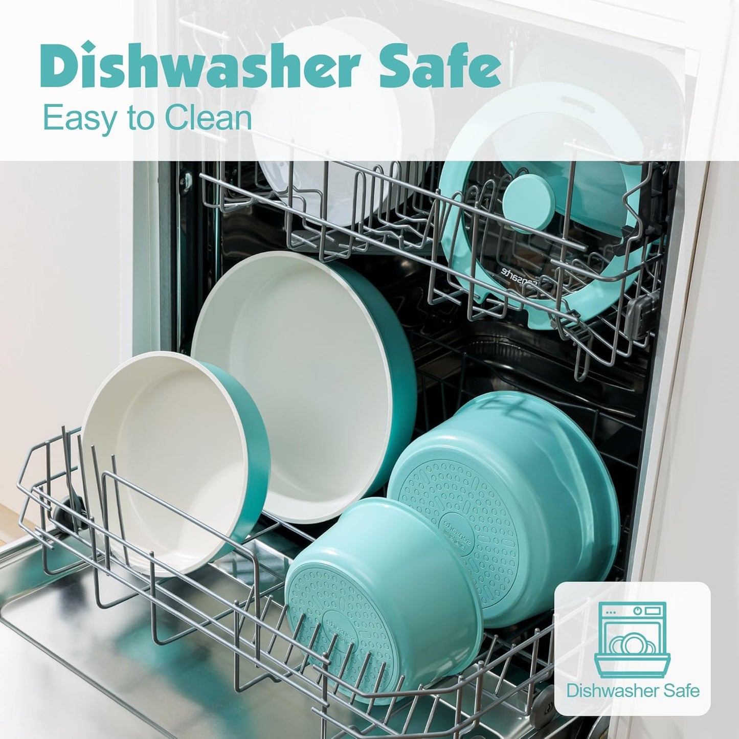 SENSARTE 17 Piece Ceramic Pots and Pans Set, Nonstick Detachable Handle Cookware, Induction Kitchen Cookware Set with Removable Handle, Dishwasher ＆ Oven Safe (Turquoise)