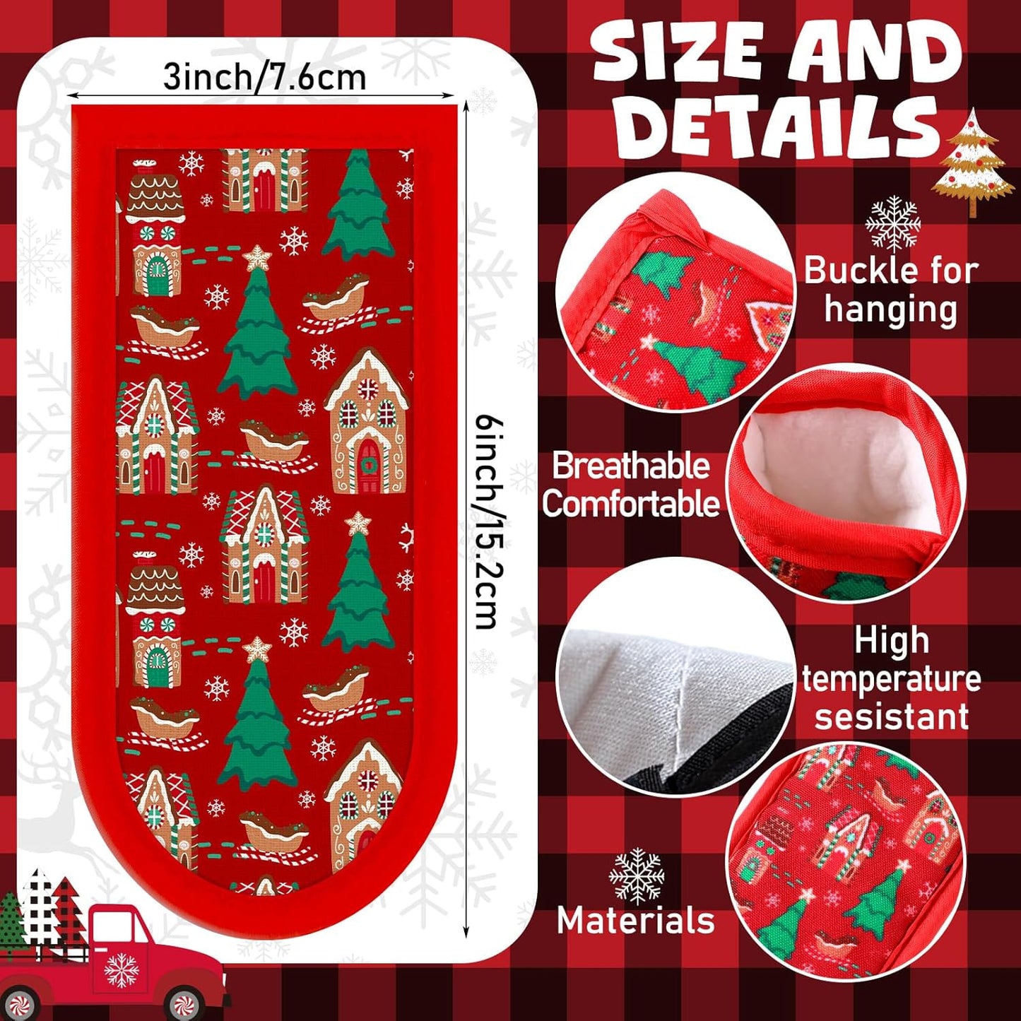 Patelai 8 Pack Christmas Cast Iron Skillet Handle Covers Red Green Hot Pot Handle Holder Cover Heat Resistant Non Slip Cast Iron Skillet Potholders Sleeves Protector for Kitchen Cooking Baking BBQ