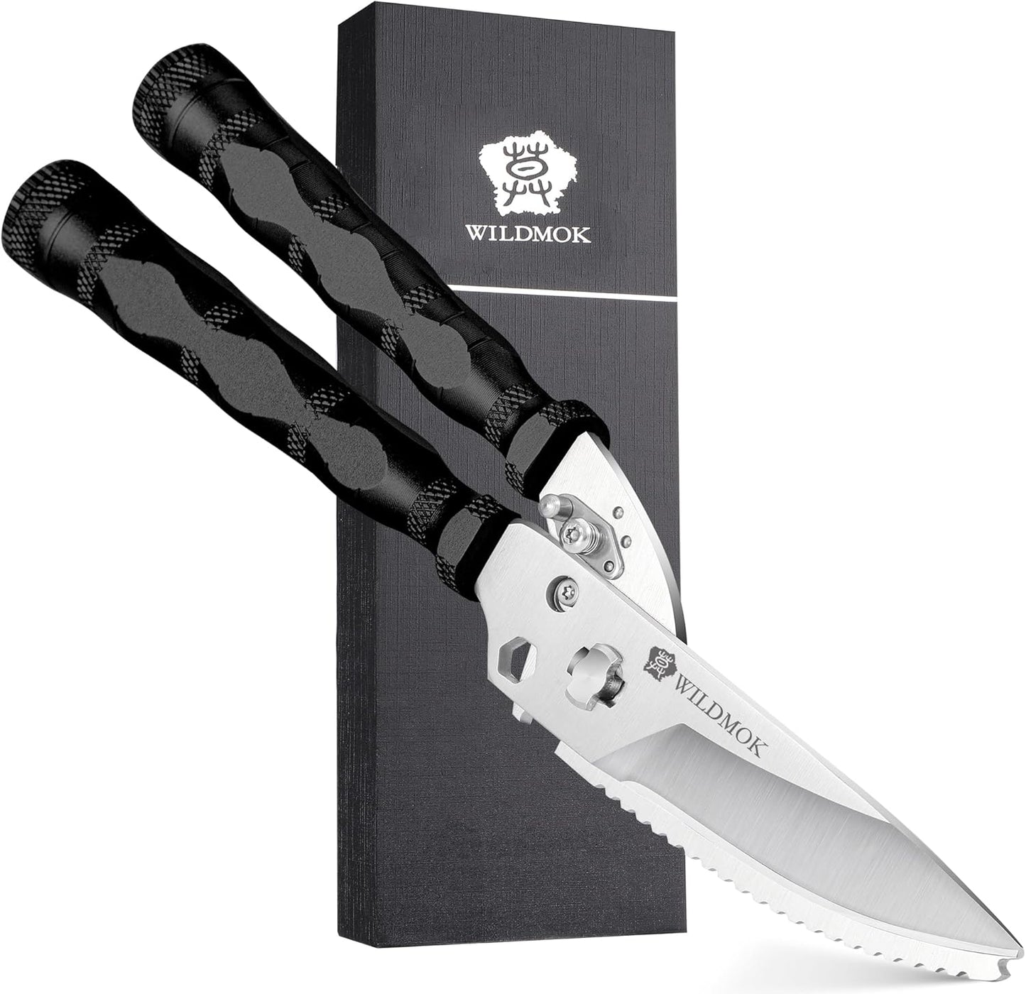 WILDMOK Heavy Duty Poultry Shears - 8.5 Inch Multi-function Stainless Steel Poultry Outdoor Shears, Ultra Sharp Kitchen Scissors for Outdoor Camp, Black