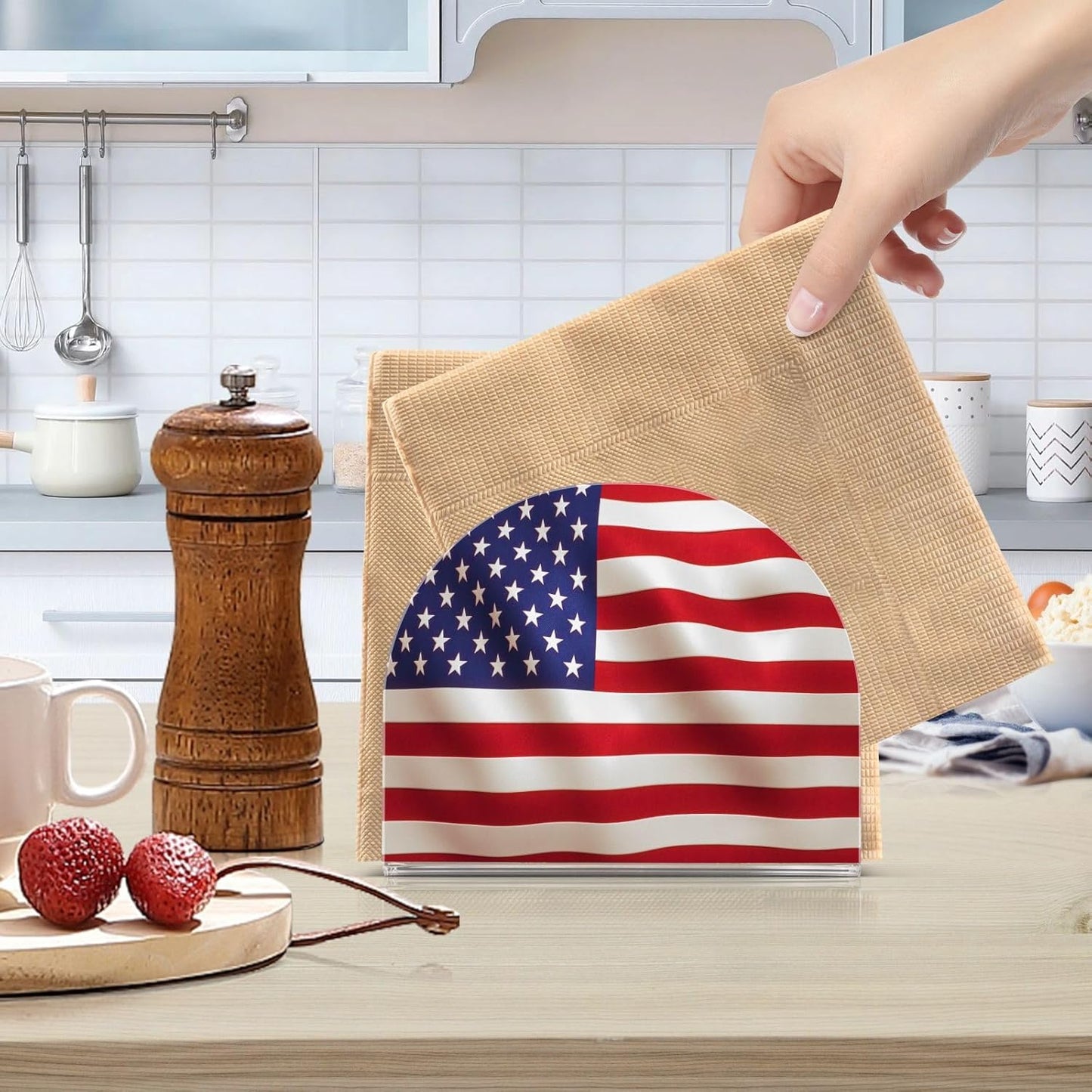 American Flag Napkin Holder for Table Paper Napkins Holder Acrylic Tissue Dispenser Kitchen Dining Room Bathroom Party Car Decor