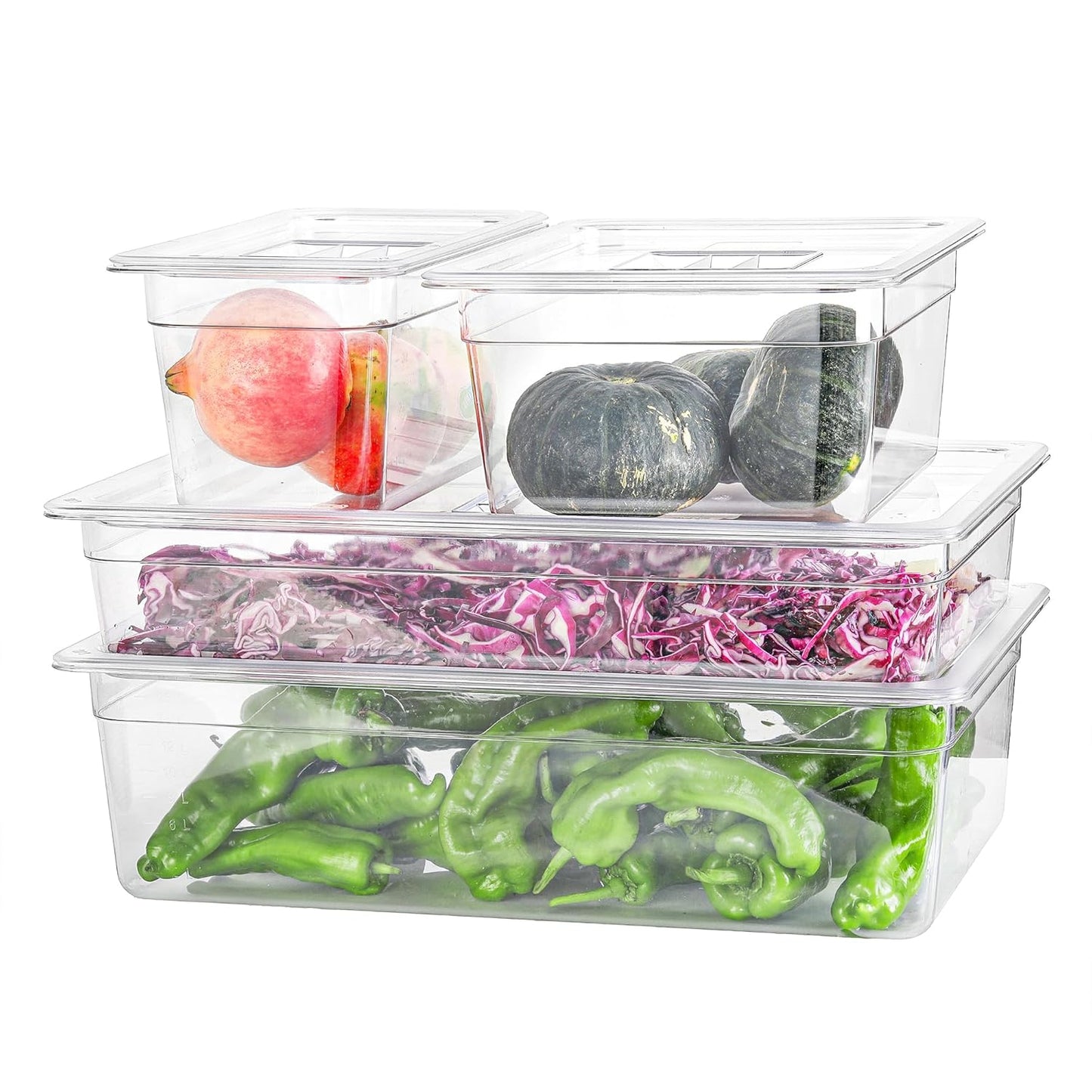 6-Pack 1/2 Size Clear Food Pan 4 Inch Deep Hotel Pan for Party and Catering BPA-free Polycarbonate Food Storage Container Stackable Freezer-safe