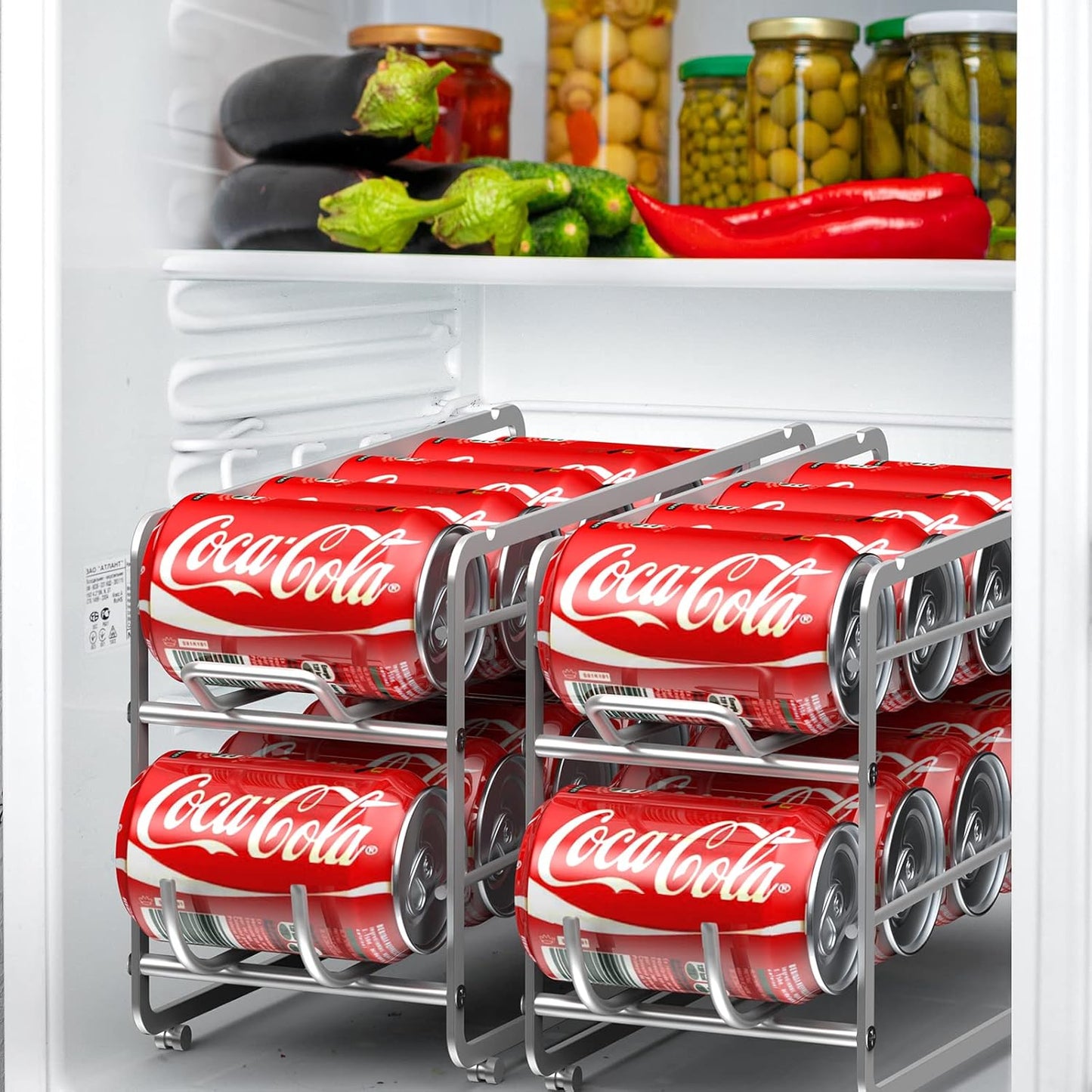Soda Can Organizer Storage Rack, 2 Pack Stackable Beverage Soda Can Dispenser Organizer Holder for Refrigerator, Cabinet, Pantry (Silver)