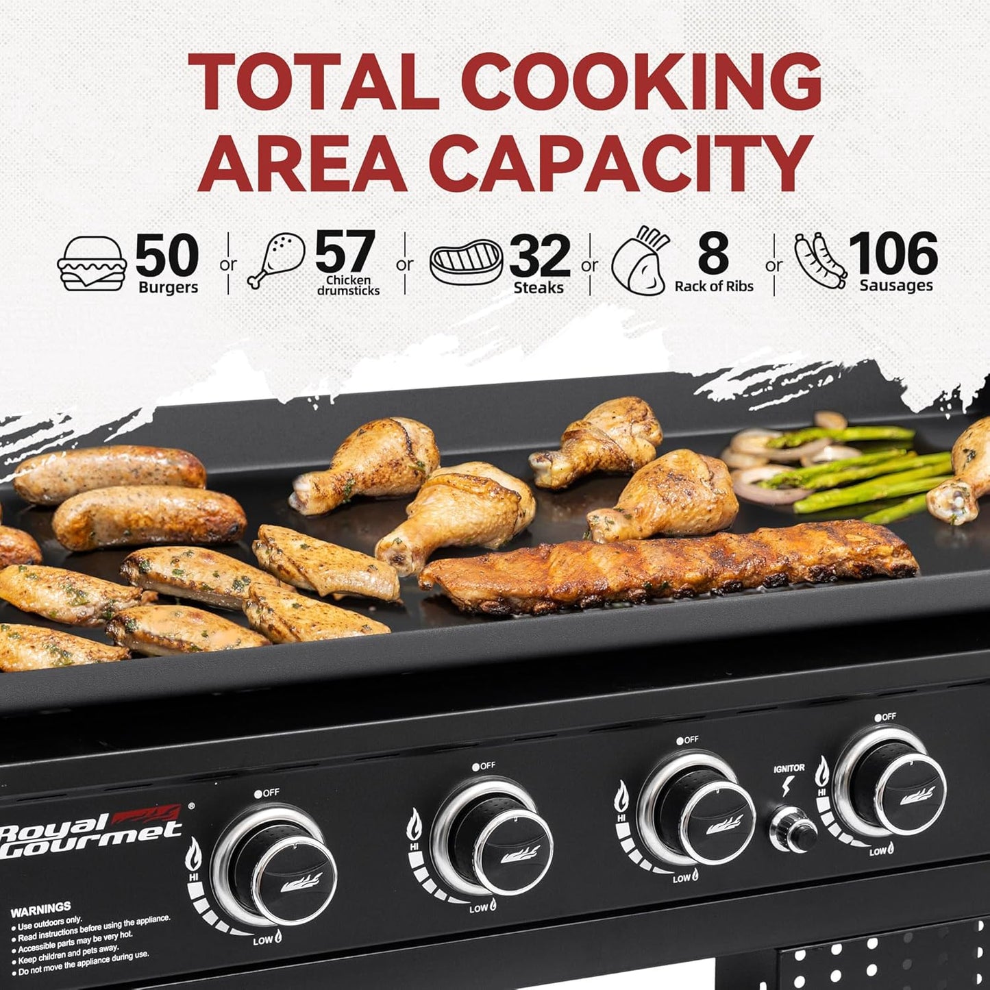 Royal Gourmet GB6000 6 Burner Propane Gas Griddle with Folding Side Tables, 44-Inch Flat Top Grill with Double-Layer Bottom Shelves for Outdoor Party or Backyard Barbecue, Black