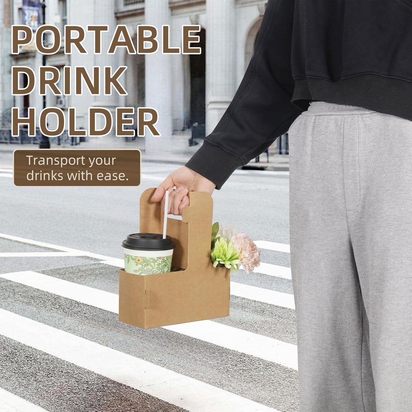 Disposable Coffee Cup Carrier for Delivery, 2 Cup Paperboard Cup Holder Portable Drink Holder Take Out Drink Carrier with Handle for Hot & Cold Drinks, 200 Pack