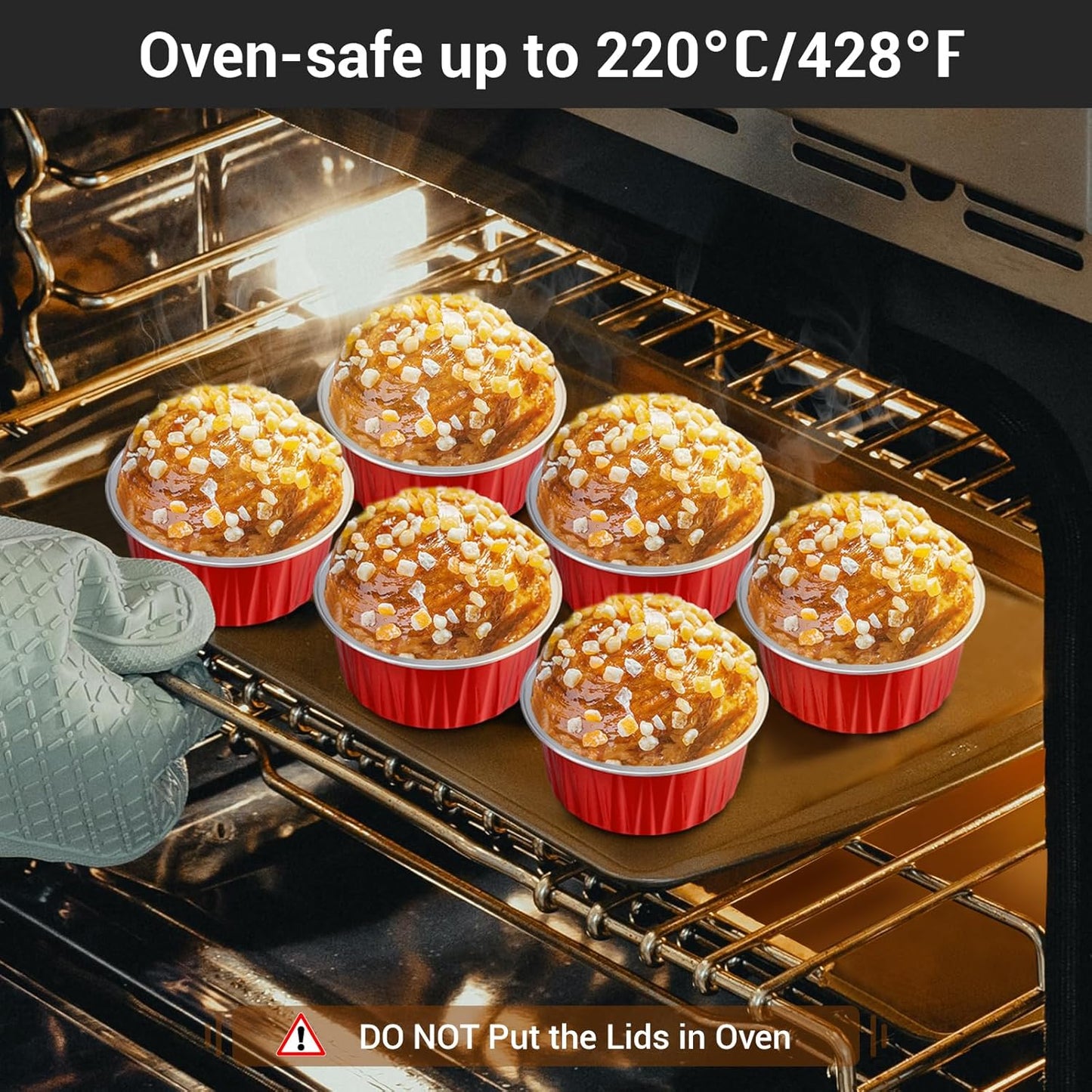 EUSOAR Disposable Ramekins, 30pcs 5oz Aluminum Foil Cupcake Baking Cups Containers with Lids, Dessert Cups Mini Aluminum Cheesecake Pan Creme Brulee Ramekins - Red