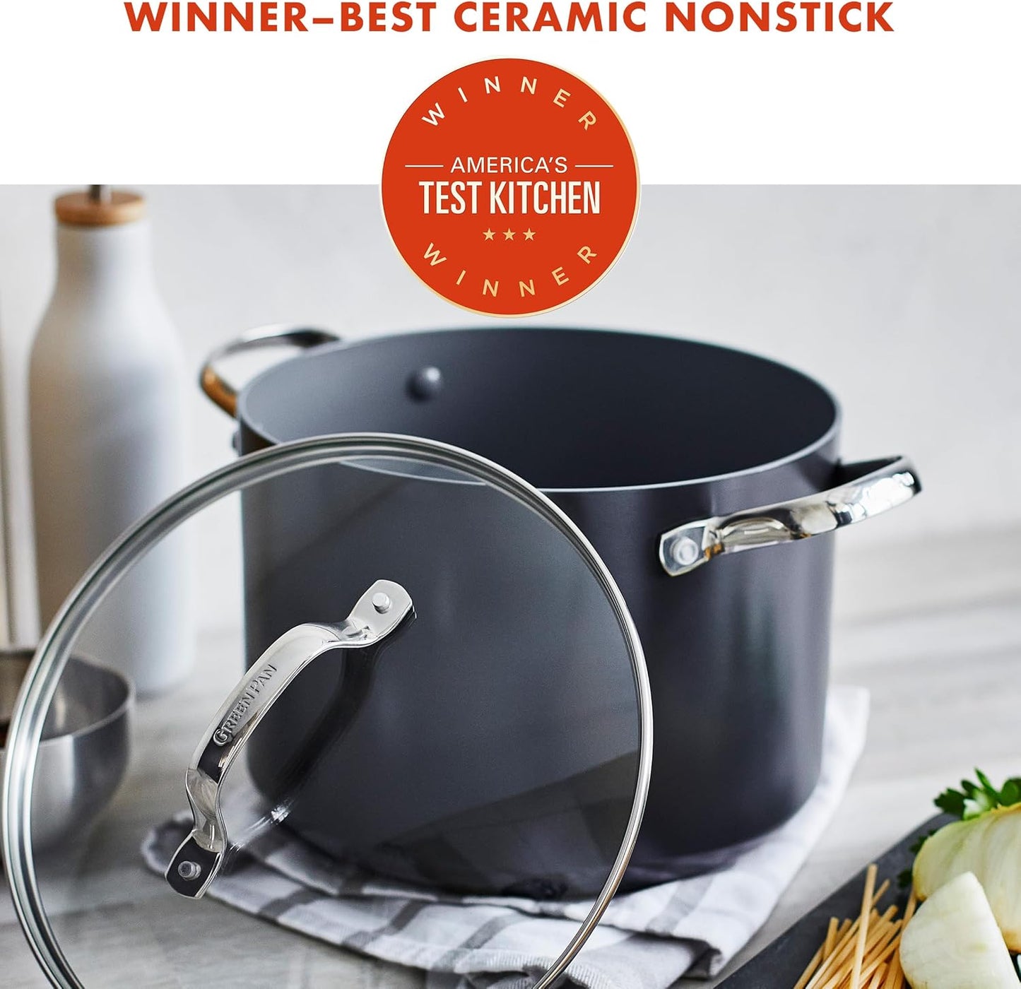 GreenPan Valencia Pro Hard Anodized Healthy Ceramic Nonstick 8QT Stock Pot with Lid, PFAS-Free, Induction, Dishwasher Safe, Oven Safe, Gray