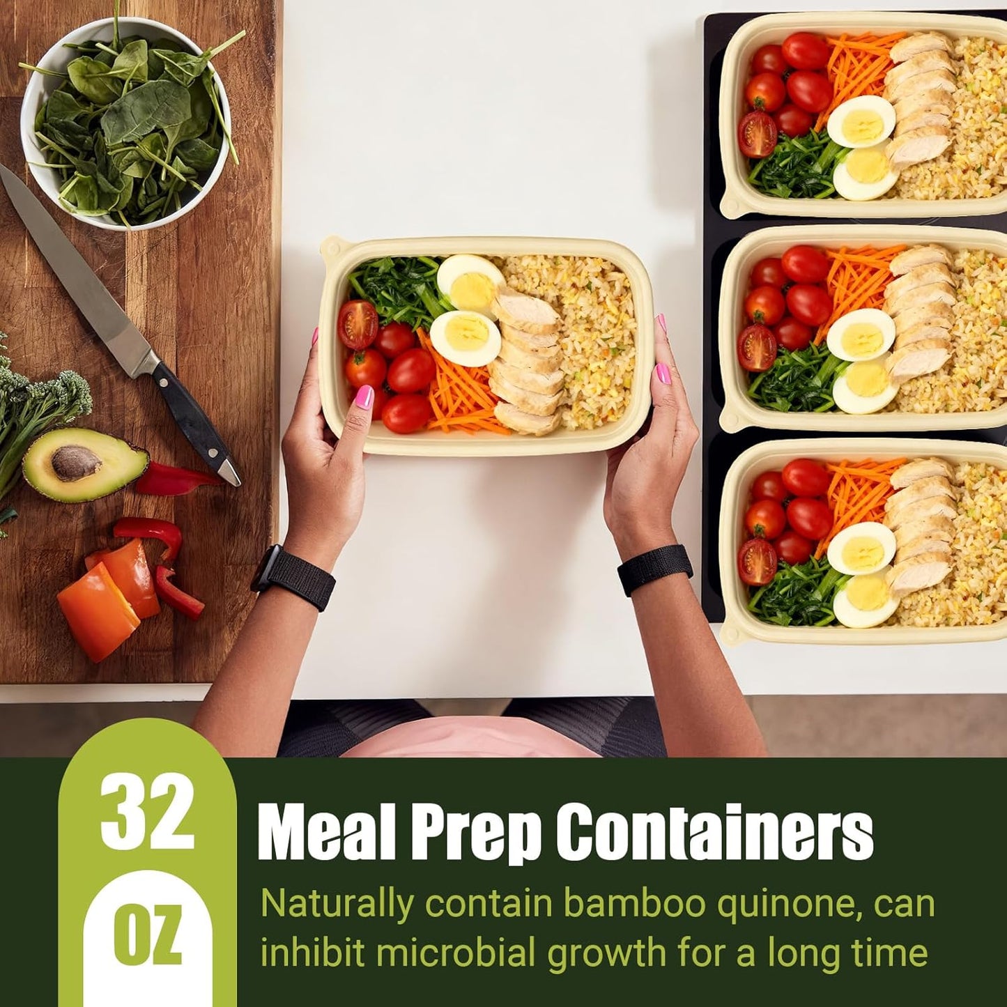25Pack(50pcs) Meal Prep Containers Reusable, 32oz Bamboo-Powder Food Containers with Lids, Plant-based To Go Containers for Lunch - Microwave, Freezer, Dishwasher Safe