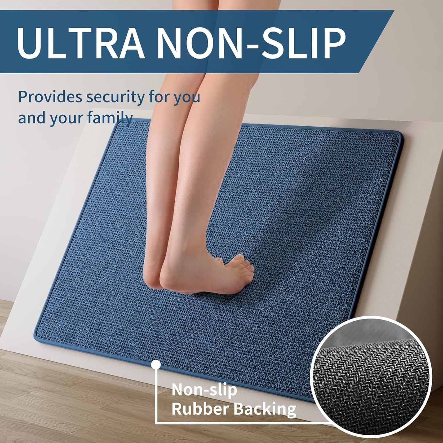 Kitchen Mats for Floor, Super Absorbent Kitchen Rugs Non Slip Washable, Soft Imitation Linen Braided Kitchen Runner Rug, Standing Mat Sink Mat, Easy to Clean, Blue 17x59