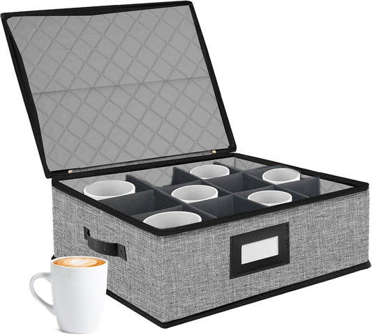 Quilted Mug Cup Storage Box-China Storage Containers Hard Shell,Cup Storage Containers with Lid for Moving Transport,Kichen Dinnerware Storage