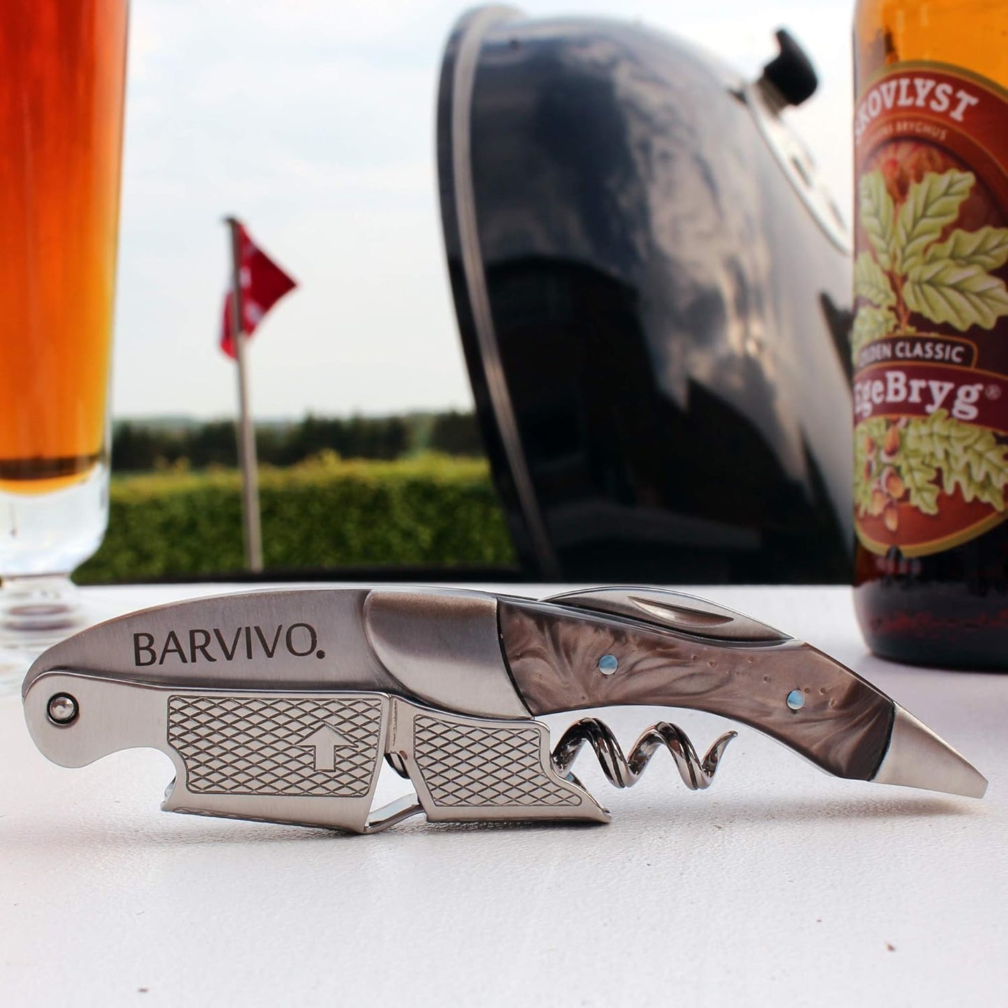 Barvivo Black Resin Wine Opener with Foil Cutter Knife and Cap Remover, Double Hinged Manual Wine Key for Bartenders, Servers, Waiters, Stainless Steel Wine Bottle Opener Corkscrew