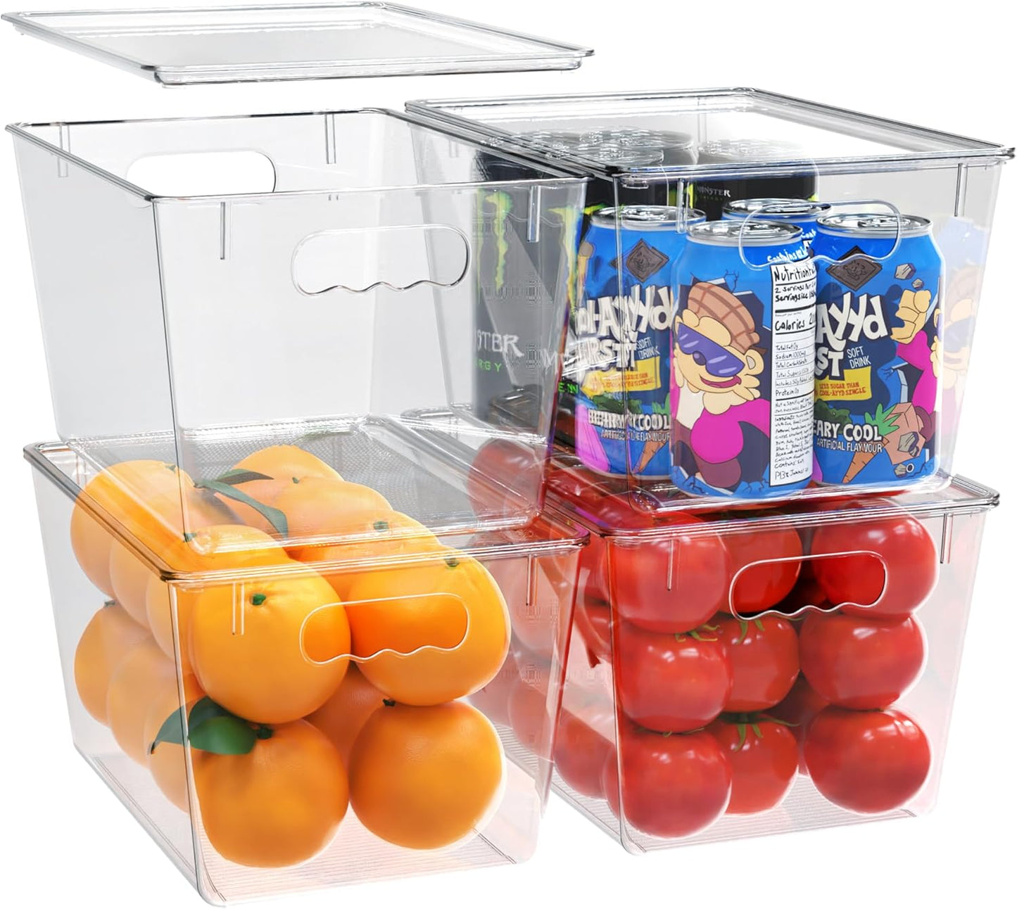 YAN & HIN 4 pcs/set Large Clear Storage Bins with Lids - Stackable, Transparent Pantry Storage with Handles - Nest Nicely for Clutter Organizer (11 "L x 7.5" W x 6.1 "H)