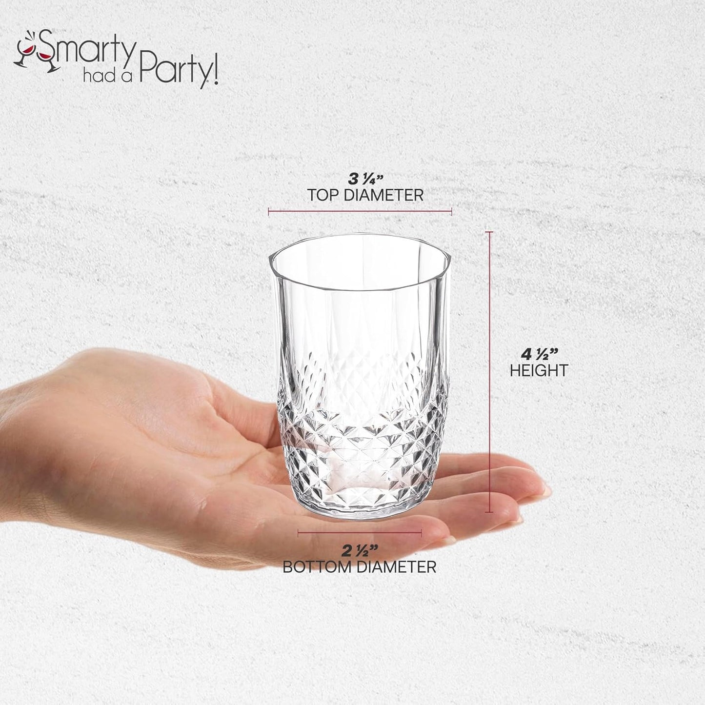 Smarty Had A Party 16 oz Clear Unbreakable Crystal Cut Tumblers Pack of 24, Elegant Disposable Plastic Cups for Cocktails, Parties, and Events