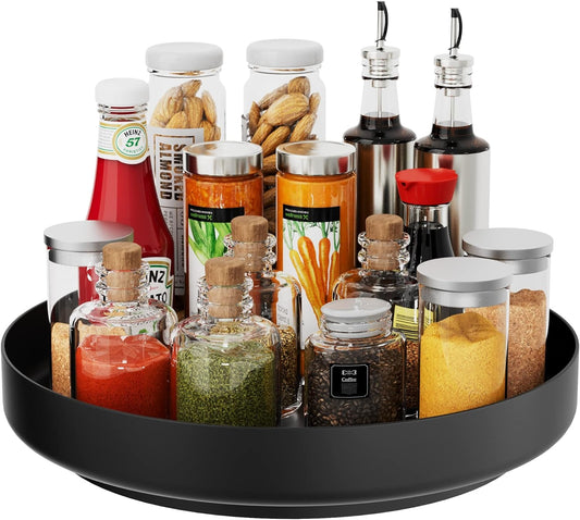 Ovicar Lazy Susan Turntable Organizer - 13 inch Rotating Spice Rack Metal Lazy Susan for Cabinet Pantry Kitchen Countertop Bathroom Refrigerator Table Storage, Black