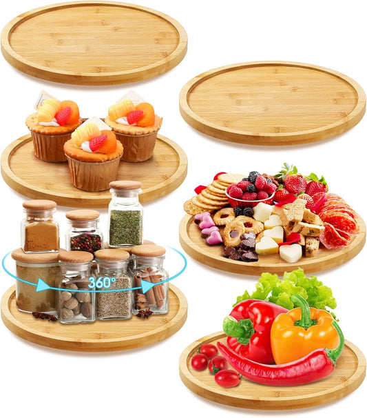 Mumufy 6 Pcs Lazy Susan Turntable Organizer Round Lazy Susan Turntable Tray for Kitchen Counter Pantry Table Organization Cabinet Bathroom(Bamboo,10 Inch)