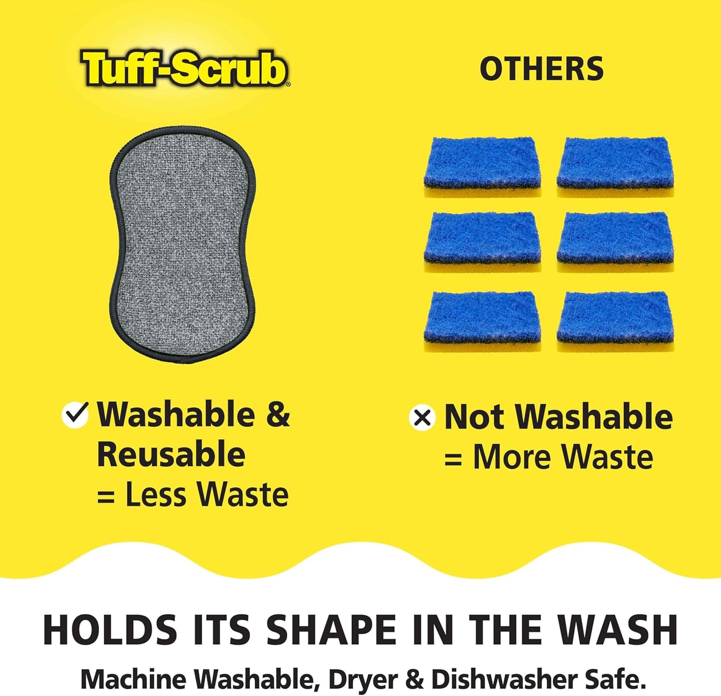 Original Scrub-N-Wipe Pad by Tuff-Scrub, 6-Pack, Microfiber, Multi-Surface, Non-Scratch, Dual-Sided, Scrubber for Dishes, Sinks, Non-Stick Cookware – Machine Washable, Durable Kitchen Sponge (Small)