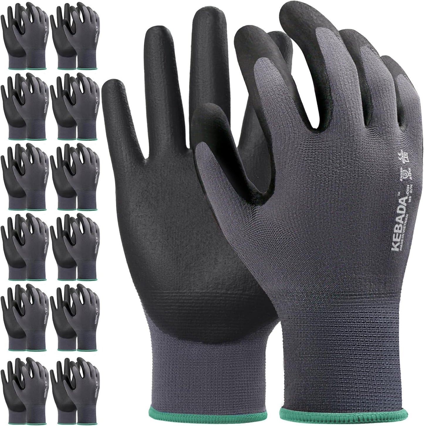 Kebada Work Gloves for Men and Women, Foam Nitrile Coated Safety Gloves with Grip, Ideal for Warehouse Package Handling, Gardening, Mechanic and Construction, Small