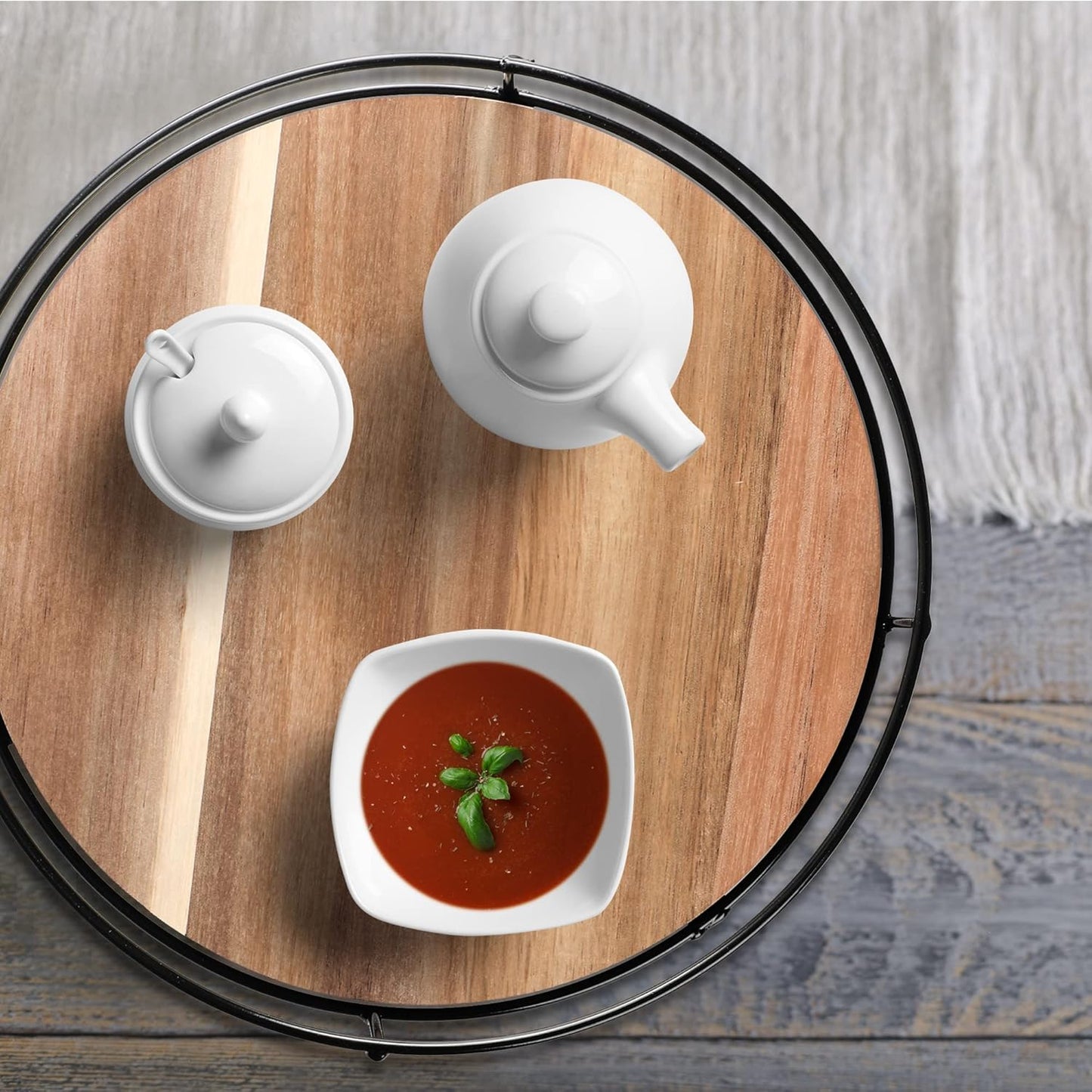 [ 2 Pack ] 10" & 11" Acacia Wood Lazy Susan Organizers with Steel Sides, Lazy Susan Turntable for Cabinet, Kitchen Turntable Storage for Table, Countertop, Pantry