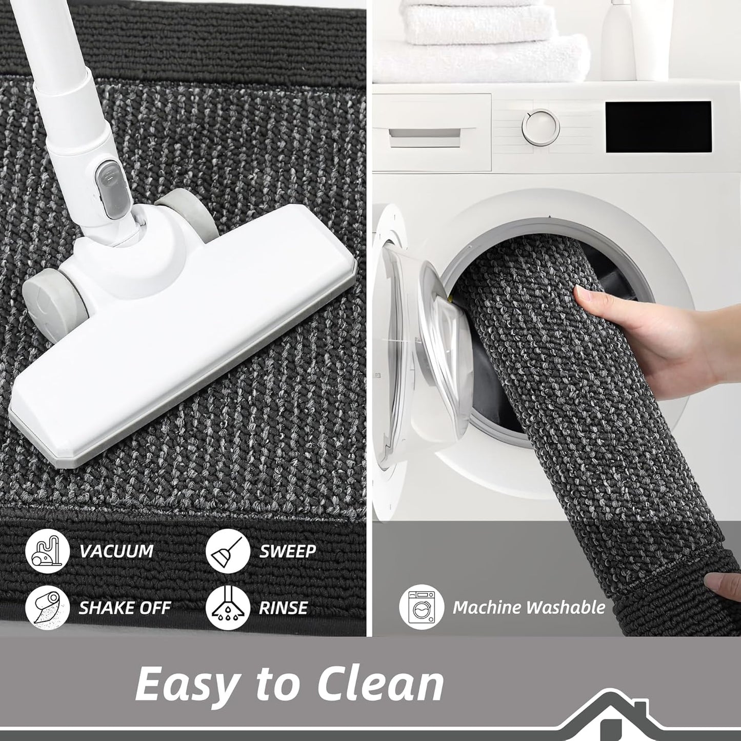 BEQHAUSE Kitchen Rugs and Mats Set of 2 Non-Slip Kitchen Mats for Floor, Absorbent and Stain Resistant Kitchen Runner, Machine Washable Rugs for Kitchen, Laundry & Sink, 24"x36"+24"x60", Charcoal