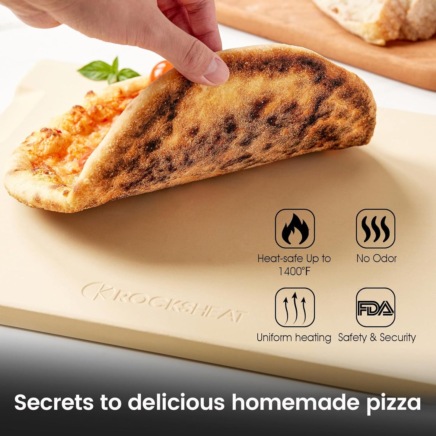 Pizza Stone, 12"x12" Square Pizza Stone for Oven Grill BBQ, Cordierite Baking Stone for Bread & Pie, Unique Built-in 4 Handles Cooking Stone