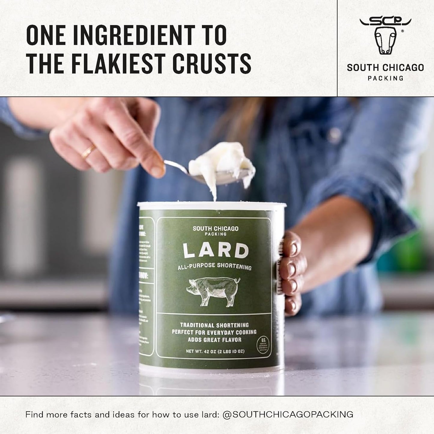 South Chicago Packing Traditonal LARD Shortening, 42 Ounces, Specialty Baking Shortening and Cooking Fat