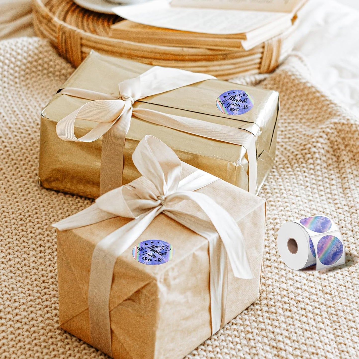 2 Inch Round Laser Rainbow Thermal Label, Waterproof and Self-Adhesive Thermal Printer Labels for Gift Wrapping, Custom Logo Design, Thanks Card, Name & Price Tag, 400 Labels/Roll