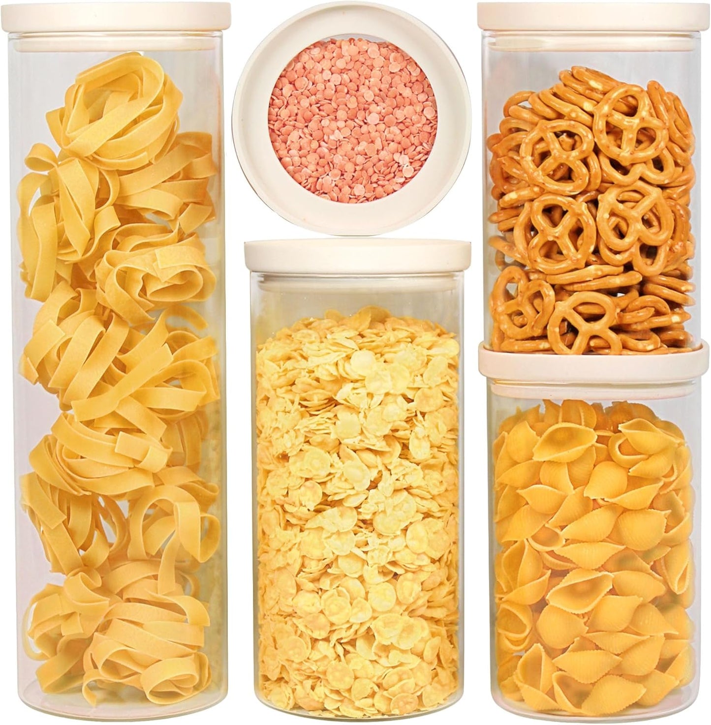 Urban Green Glass Food Storage Jar with Glass Lid, Food Canister Set with Airtight Lids, Pantry Jars for Kitchen Organization, Food Storage Containers in Set of 5