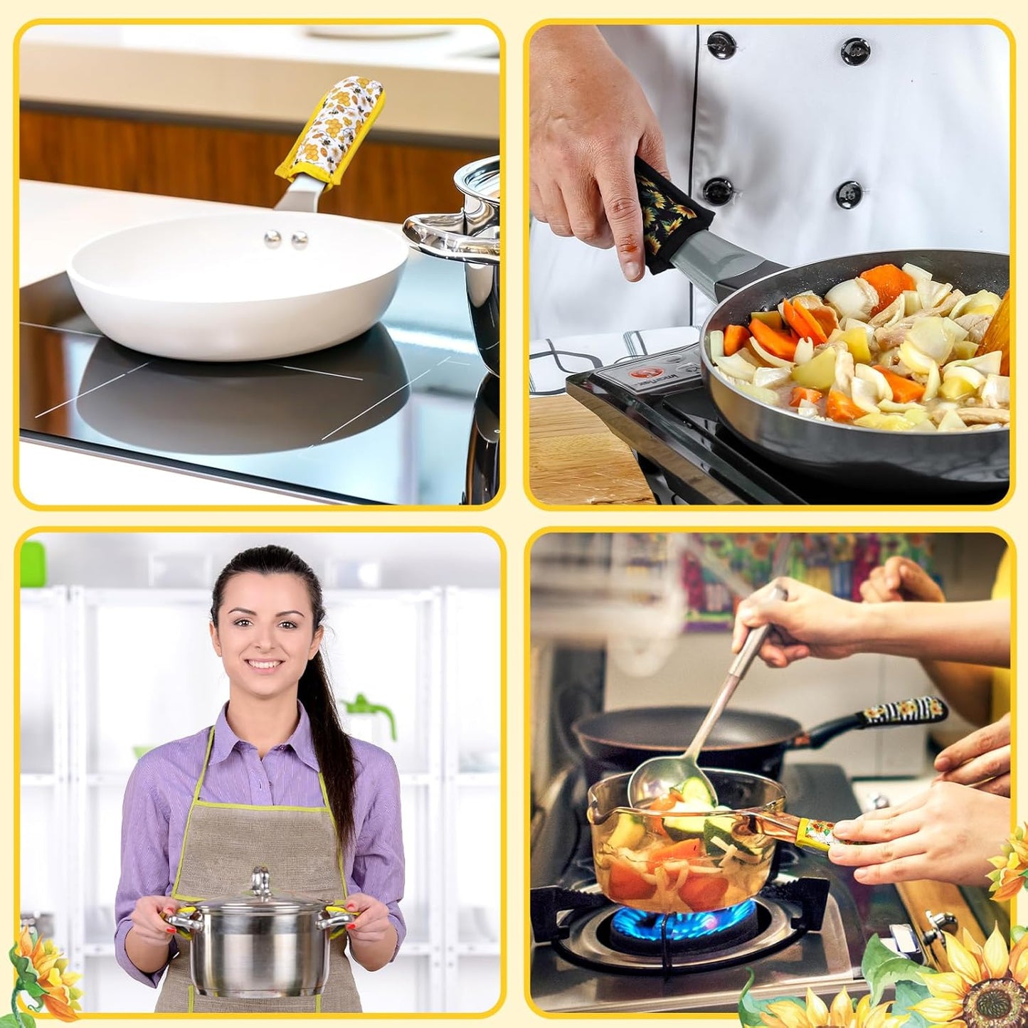 Patelai 8 Pieces Cast Iron Skillet Handle Covers Pan Handle Holder Sleeve Heat Resistant Non Slip Skillet Pot Holders Mitt Protector for Kitchen Cooking BBQ Baking Cookware, 8 Styles