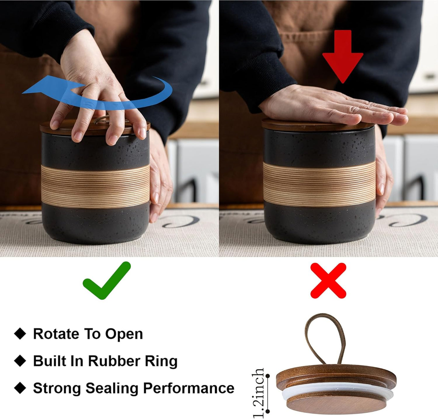 Coffee Container Jar with Lid, Ceramic Kitchen Food Storage Jars for Spice Sugar Cookie, Stackable Decorative Jars for Coffee Bar, Black & 28 fl.oz