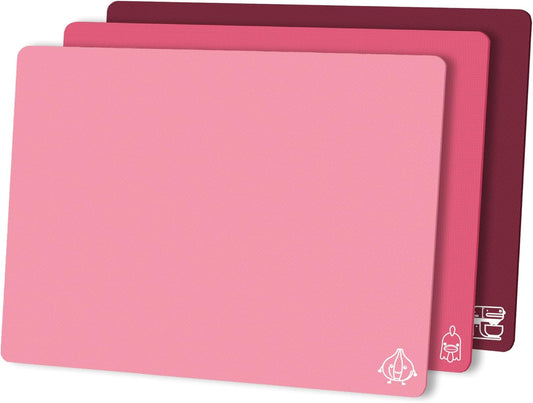 ZVP Flexible Plastic Cutting Board Set of 3 Gradient Color, Colorful Chopping Boards, BPA Free Mats, Non Slip, Dishwasher Safe, 15x12 Inch, Pink Multi-Color