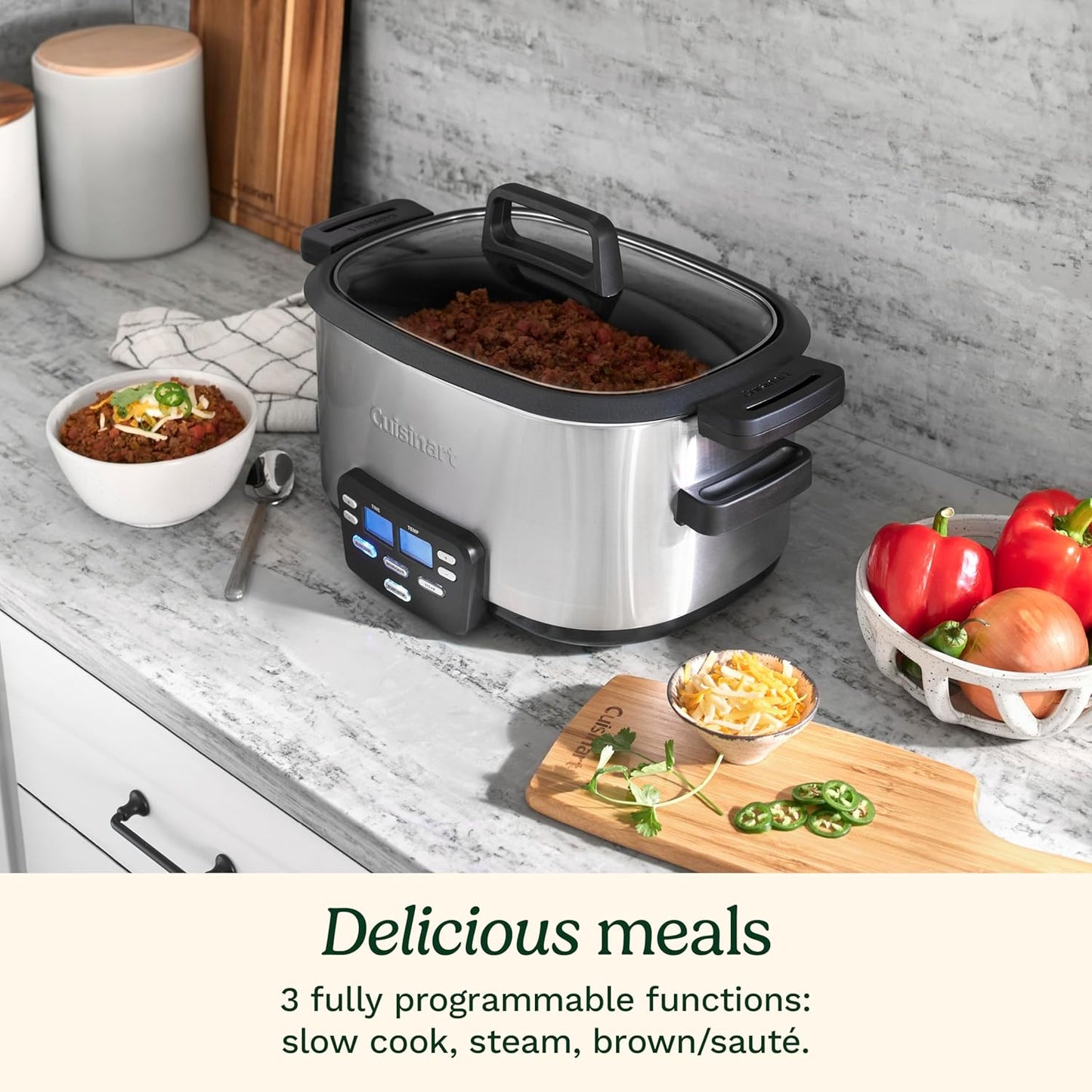 Cuisinart MSC-600 3-In-1 Cook Central 6-Quart Multi-Cooker: Slow Cooker, Brown/Saute, Steamer, Silver