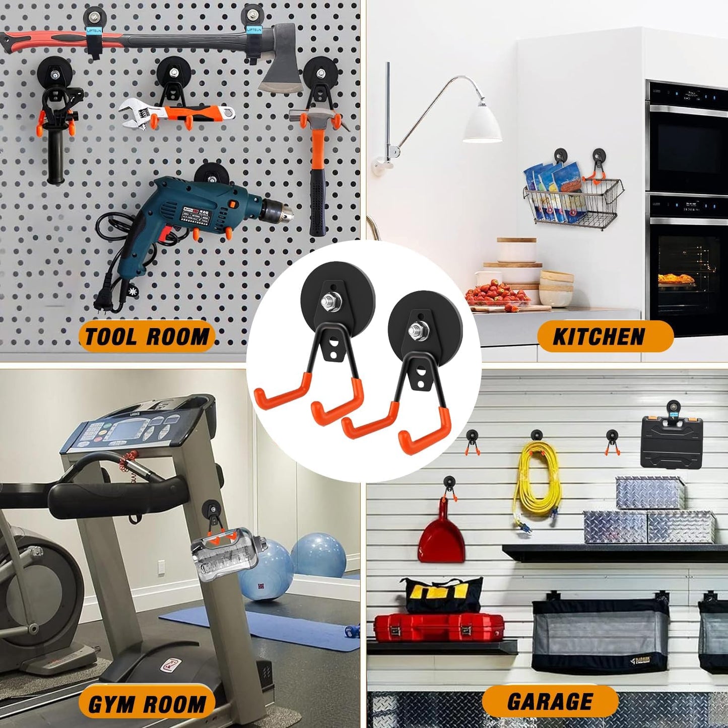 Heavy Duty Magnetic Garage Hook,4 Pack Strong Large Magnet Hooks for Power Drill,Garden Tools,Hose,Pegboard,Garage, Workshop,Magnetic Storage Hooks for Indoor Outdoor Hanging(Orange)