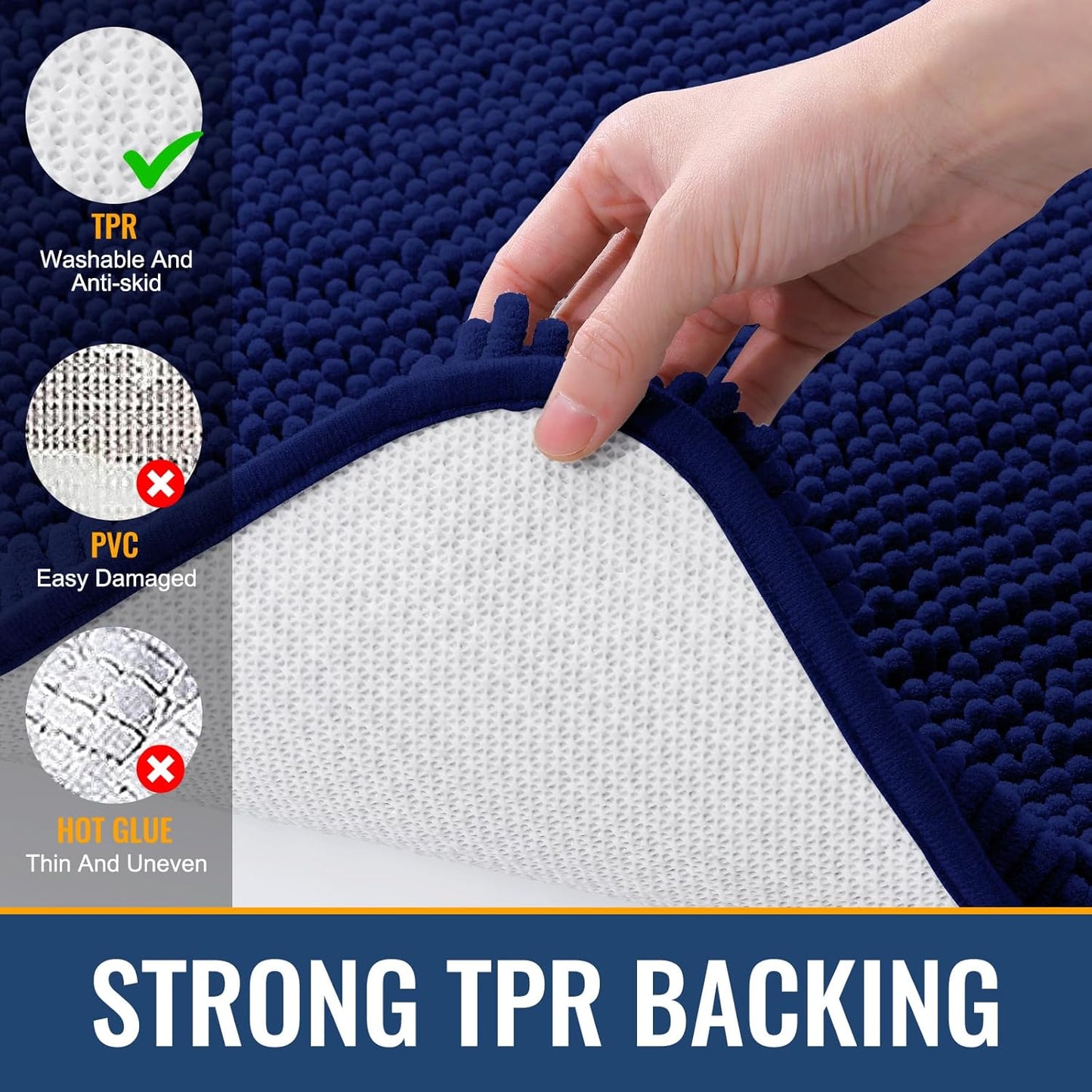 Arotive Bathroom Rugs 30x20, Extra Soft Absorbent Shaggy Chenille Bath Rugs, Machine Washable Rubber Backing Non-Slip Bath Mats for Bathroom Floor Tub and Shower, Home Decor Accessories, Navy