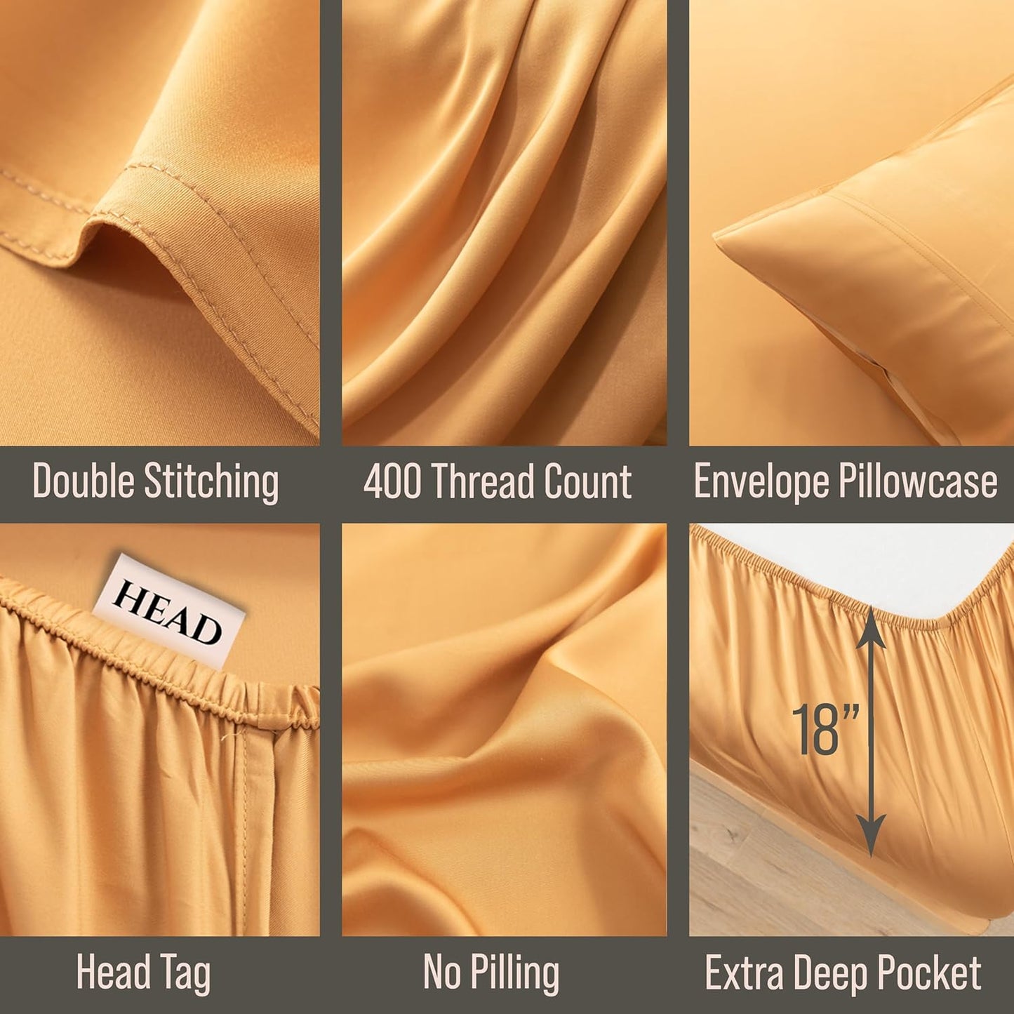 Bella Coterie Luxury Bamboo Viscose King Size Sheet Set | 100% Organically Grown | Ultra Soft | Cooling for Hot Sleepers | 18" Deep Pocket [Marigold]